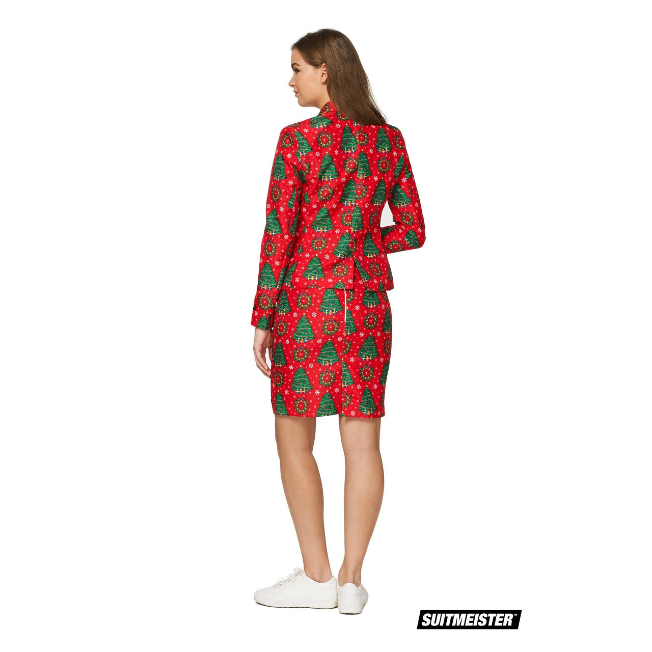 Op deze afbeelding zie je een Kostuums, van het merk Suitmeister. Klassieke Rode Kleuren Kerstboom Kostuum Vrouw