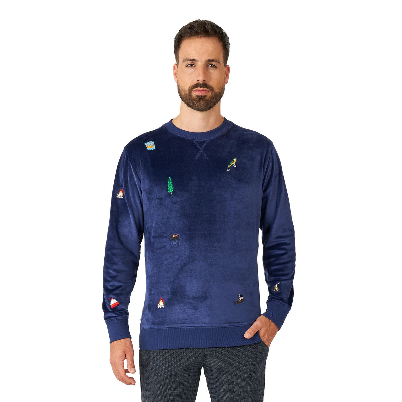 Op deze afbeelding zie je een Kostuums, van het merk Opposuits. Zachte Blauwe Foute Kersttrui Man