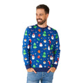 Blauwe Enorme Foute Kersttrui Man