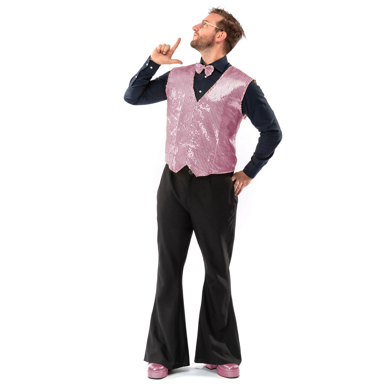 Op deze afbeelding zie je een Kostuums, van het merk Original Replicas. Paillettenvest Met Strik Pretty Pink Man