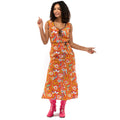 Oranje Lang Jaren 70 En 60 Hippie Bloemen Soul Disco Pretty Paisley Vrouw Kostuum