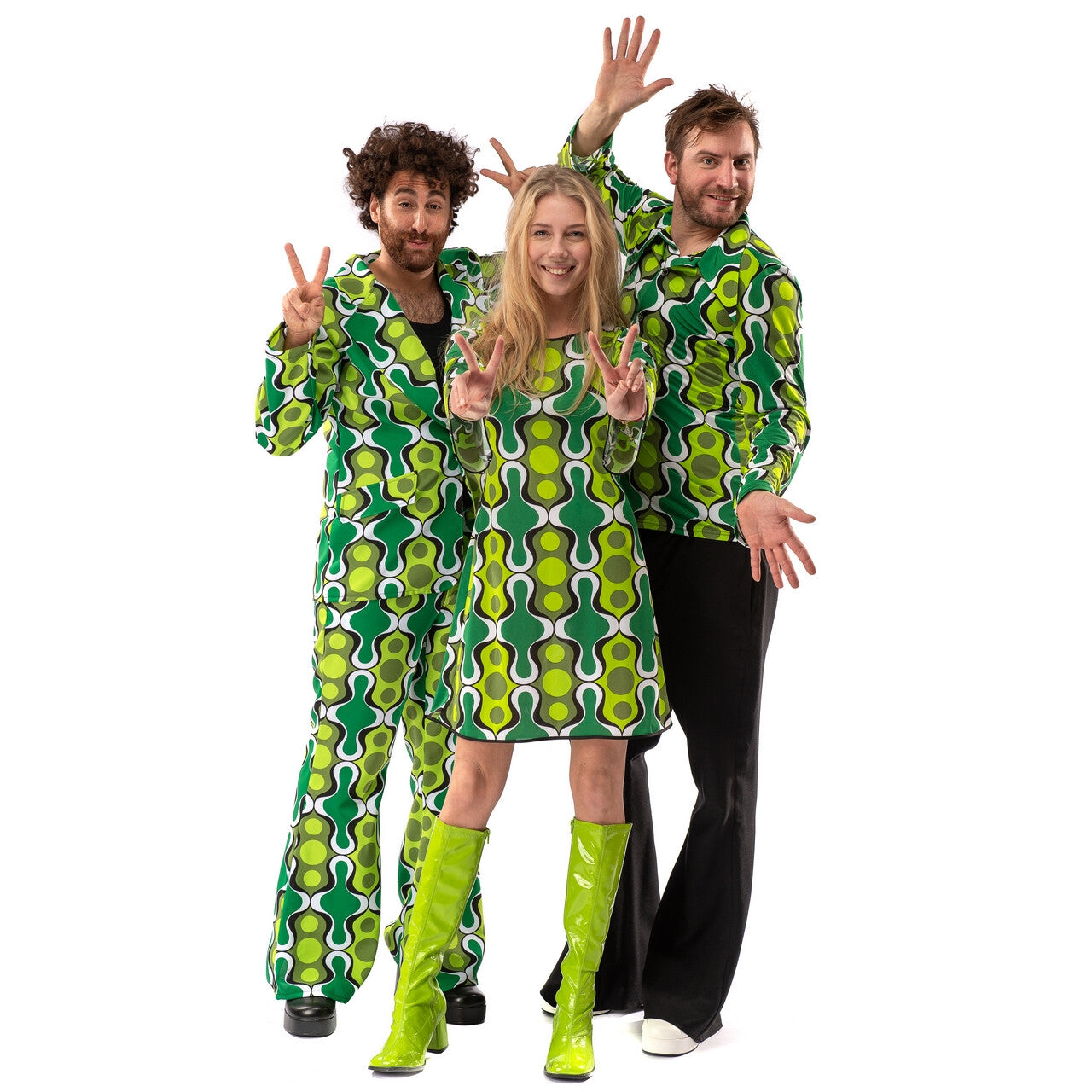 Op deze afbeelding zie je een Kostuums, van het merk Original Replicas. Jaren 70 Hippie Soul Disco 60s Ga Voor Groen Man Kostuum