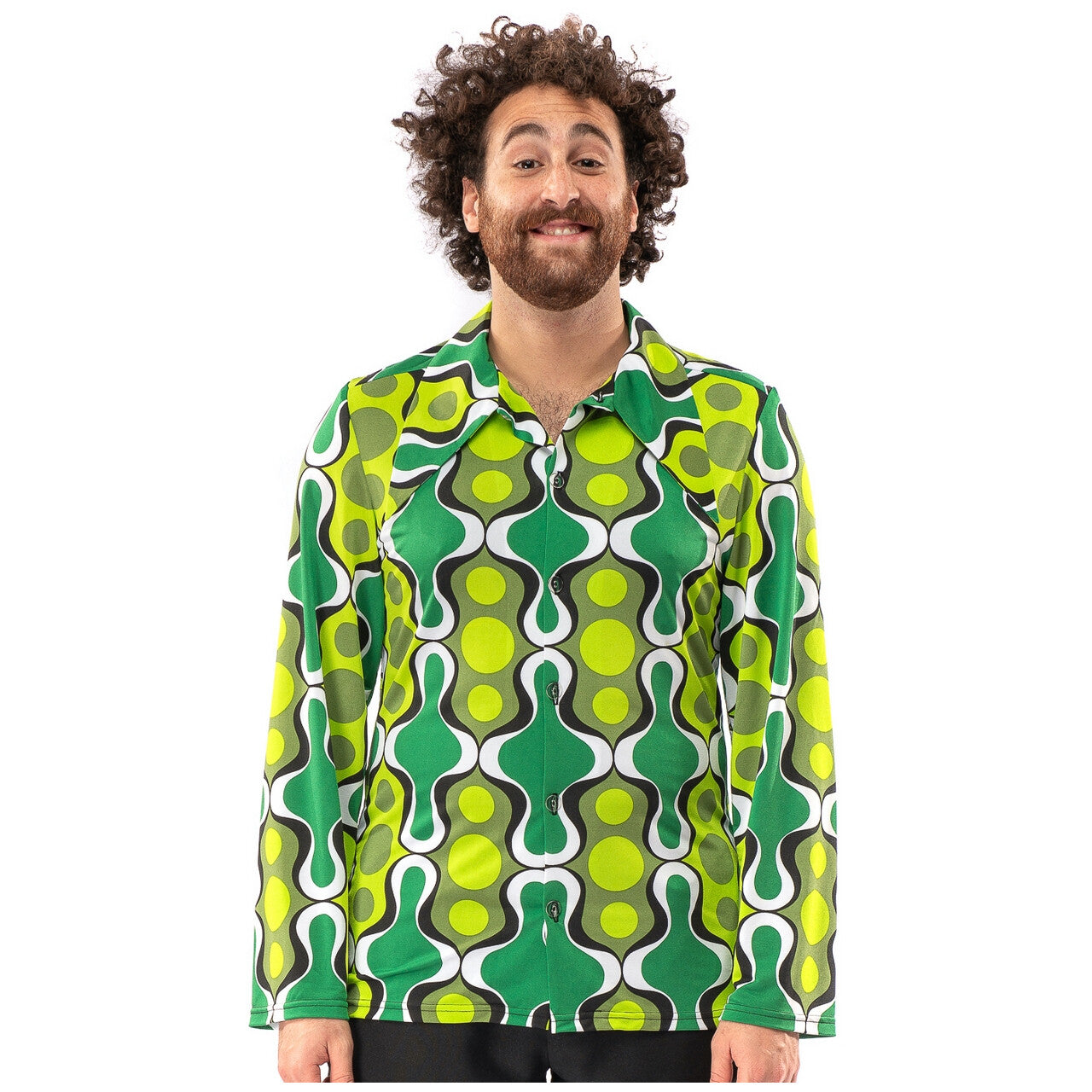 Op deze afbeelding zie je een Kostuums, van het merk Original Replicas. Jaren 70 Hippie Soul Disco 60s Ga Voor Groen Shirt Man