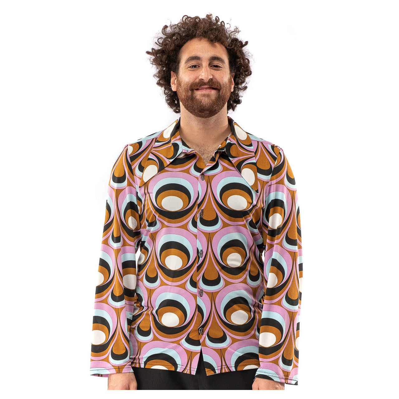 Op deze afbeelding zie je een Kostuums, van het merk Original Replicas. Jaren 70 Hippie Soul Disco 60s Psychedelische Ogen Shirt Man