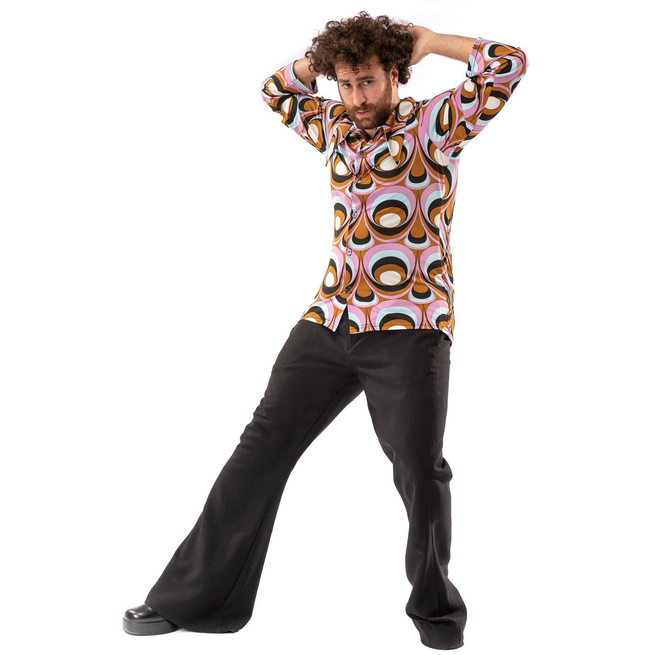 Op deze afbeelding zie je een Kostuums, van het merk Original Replicas. Jaren 70 Hippie Soul Disco 60s Psychedelische Ogen Shirt Man