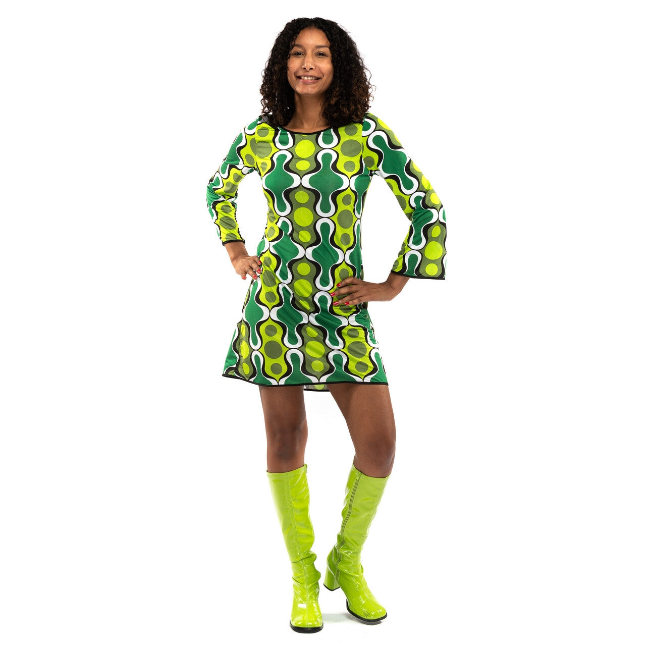 Op deze afbeelding zie je een Kostuums, van het merk Original Replicas. Jaren 70 Hippie Soul Disco 60s Ga Voor Groen Jurk Vrouw