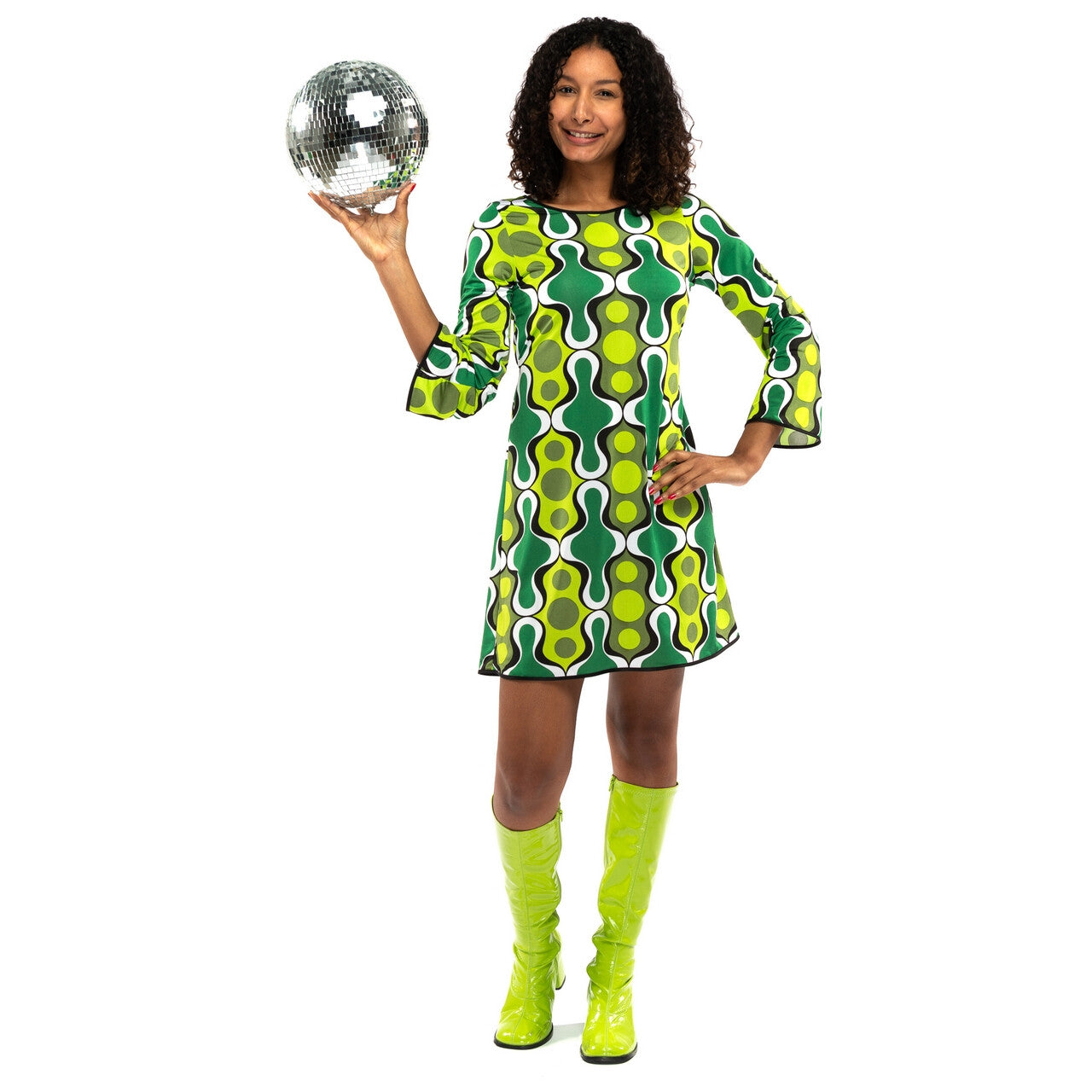 Op deze afbeelding zie je een Kostuums, van het merk Original Replicas. Jaren 70 Hippie Soul Disco 60s Ga Voor Groen Jurk Vrouw