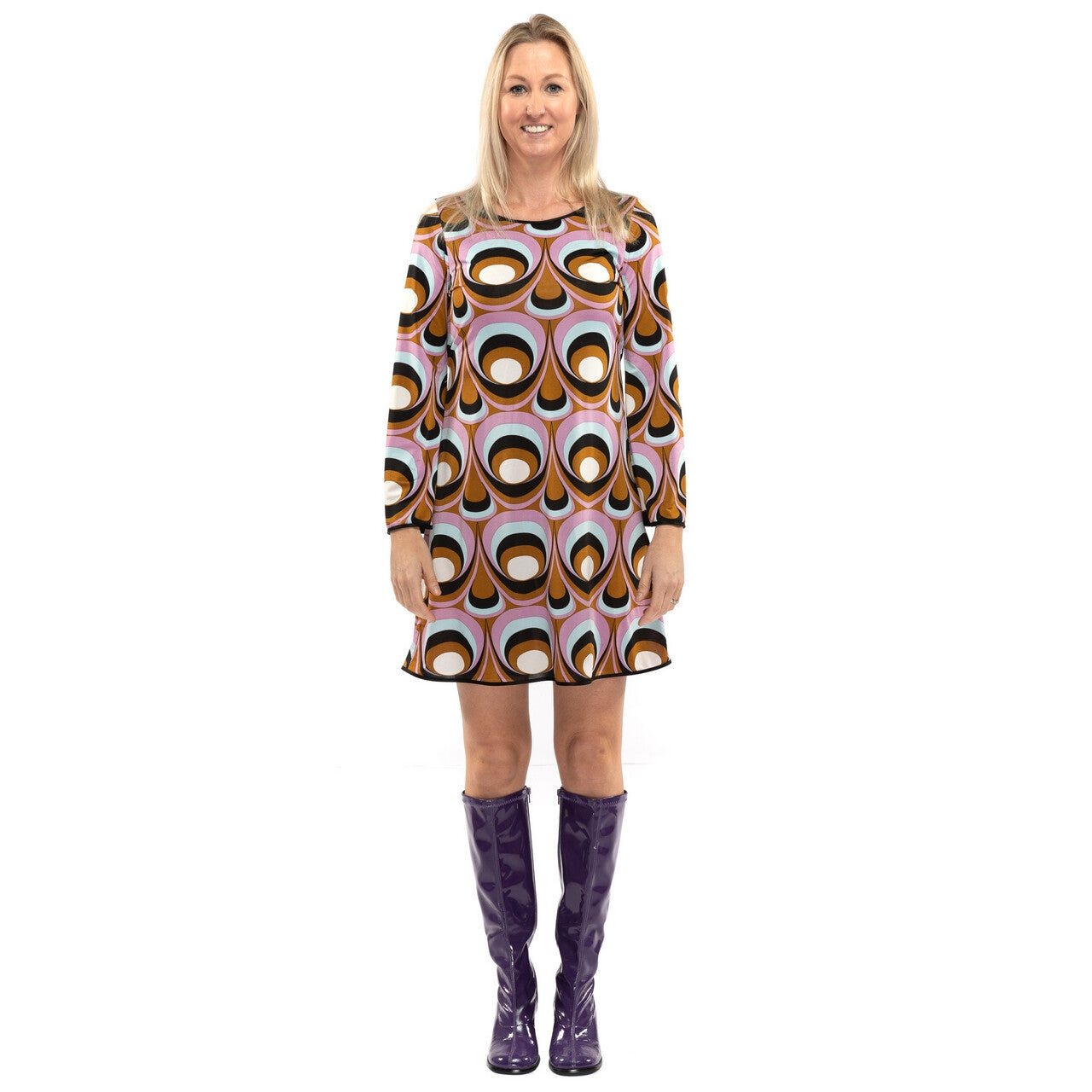 Op deze afbeelding zie je een Kostuums, van het merk Original Replicas. Jaren 70 Hippie Soul Disco 60s Psychedelische Ogen Jurk Vrouw
