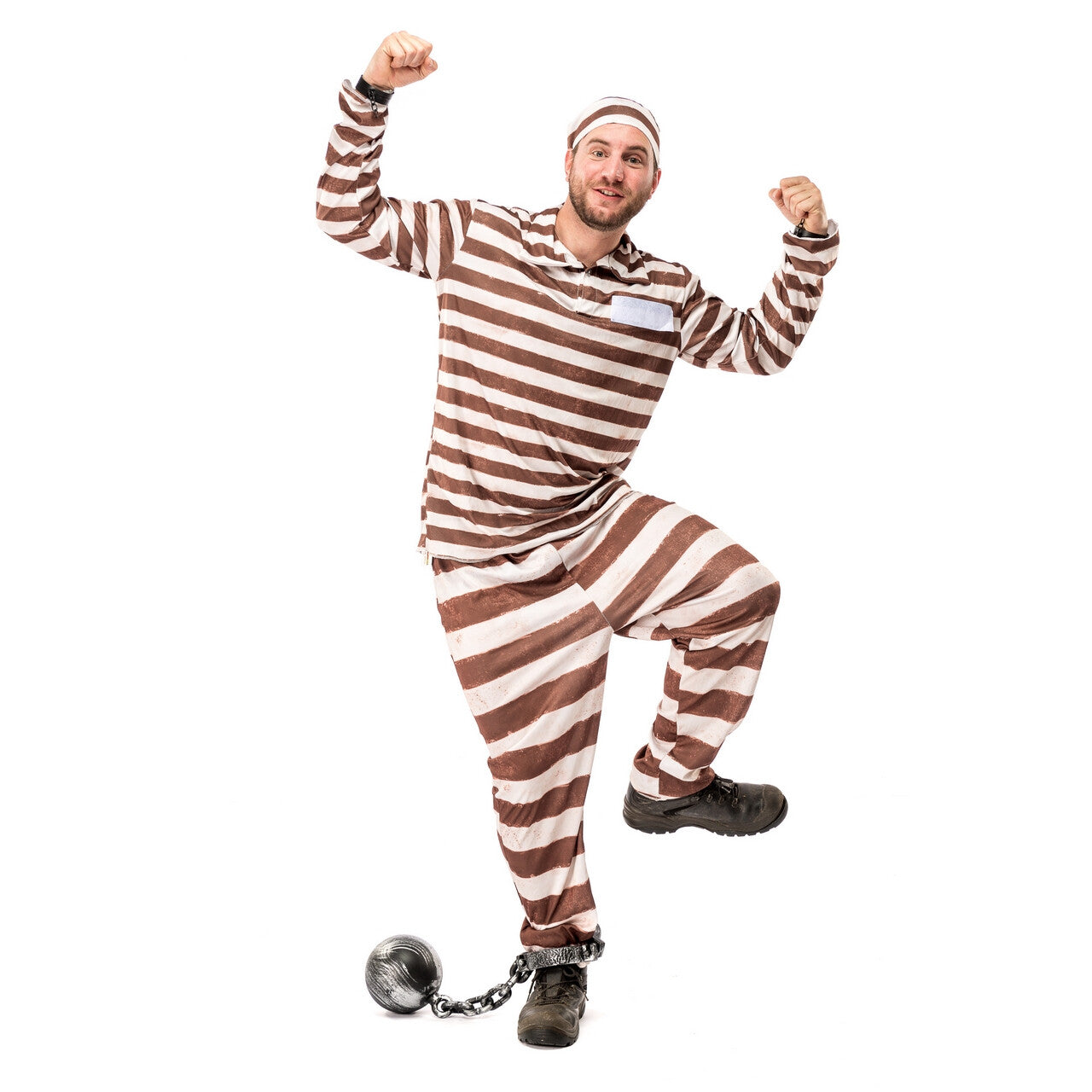 Op deze afbeelding zie je een Kostuums, van het merk Original Replicas. Bruin Gestreept Gevangenis Boef Misdadiger Alcatraz Kostuum Man