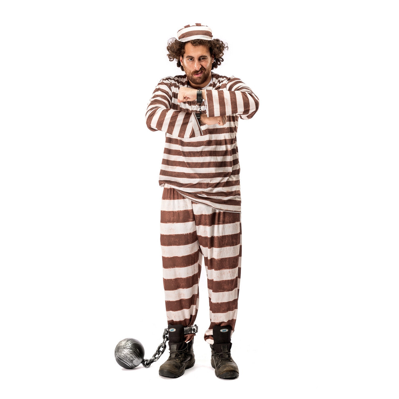 Op deze afbeelding zie je een Kostuums, van het merk Original Replicas. Bruin Gestreept Gevangenis Boef Misdadiger Alcatraz Kostuum Man