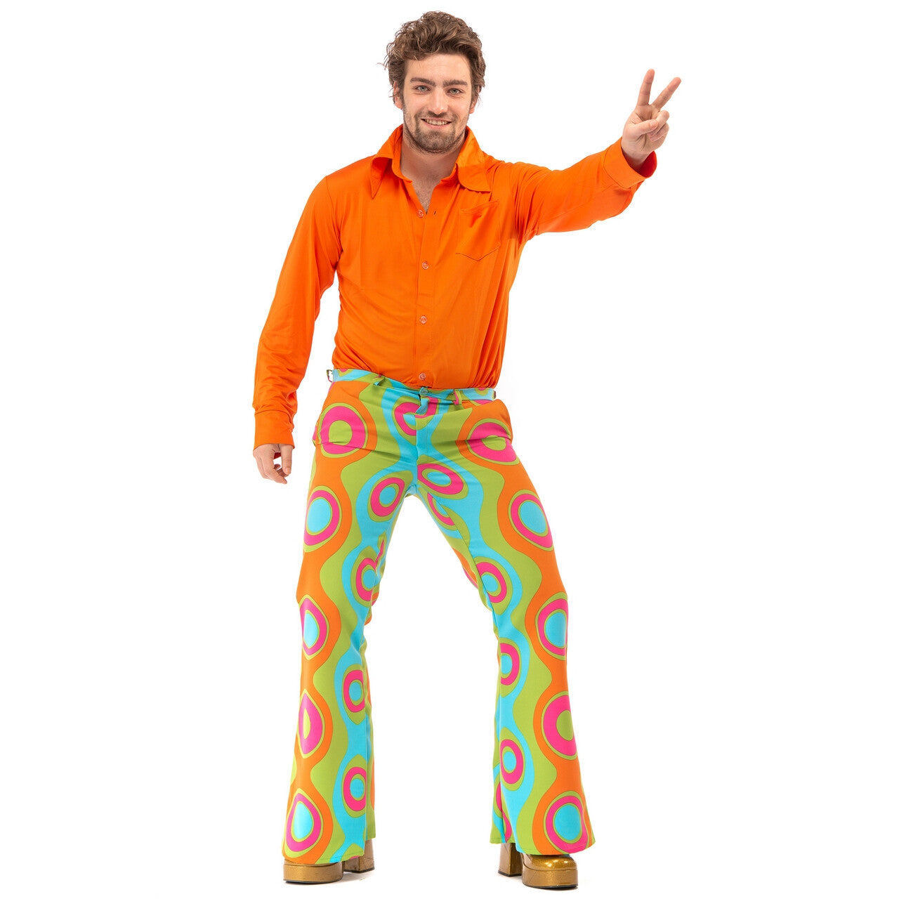 Op deze afbeelding zie je een Kostuums, van het merk Original Replicas. Jaren 60 Psychedelische Golven Flower Power Hippie Festival Broek Man