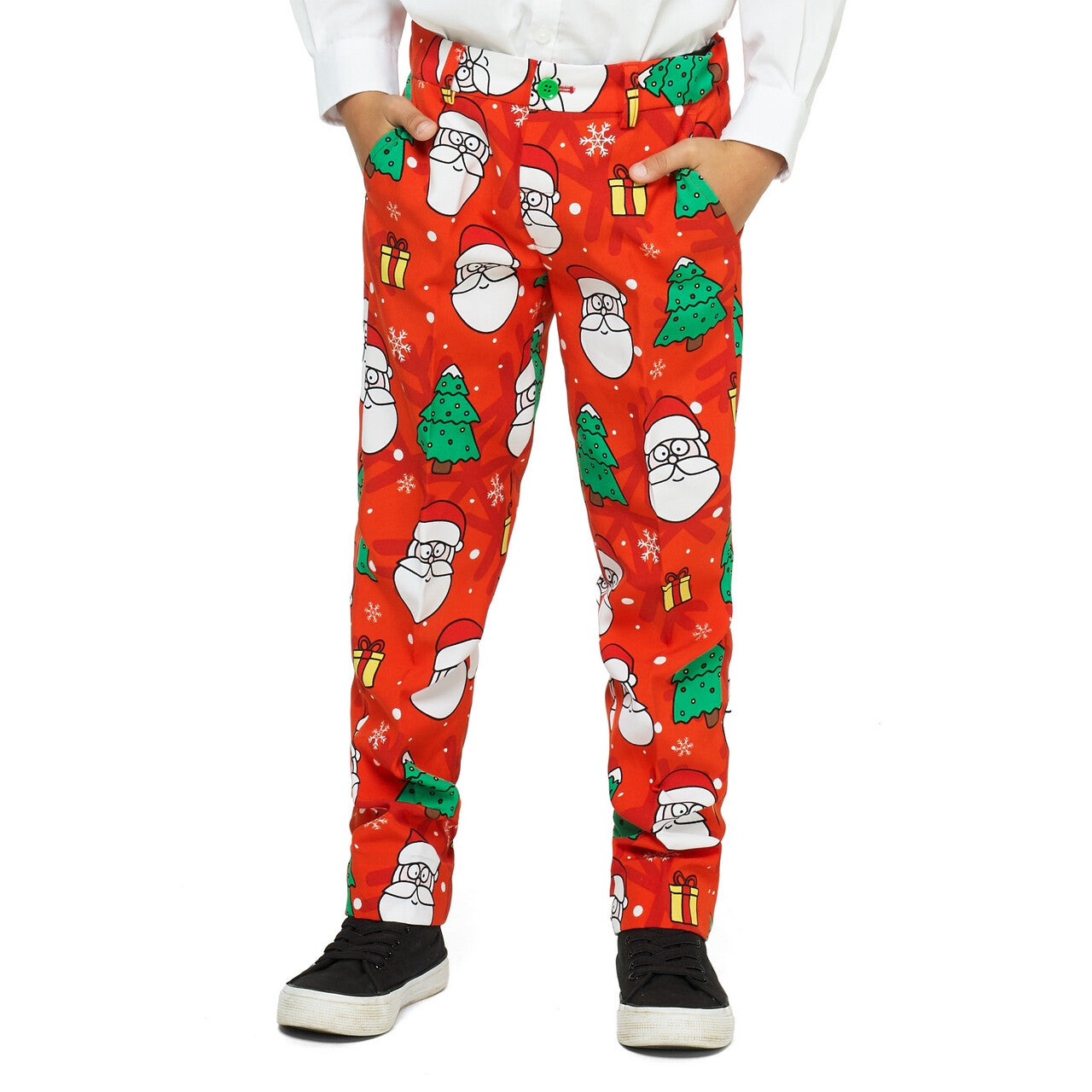 Op deze afbeelding zie je een Kostuums, van het merk Opposuits. Rood Kerstman Kerstboom Kerstfeest Jongen Kostuum