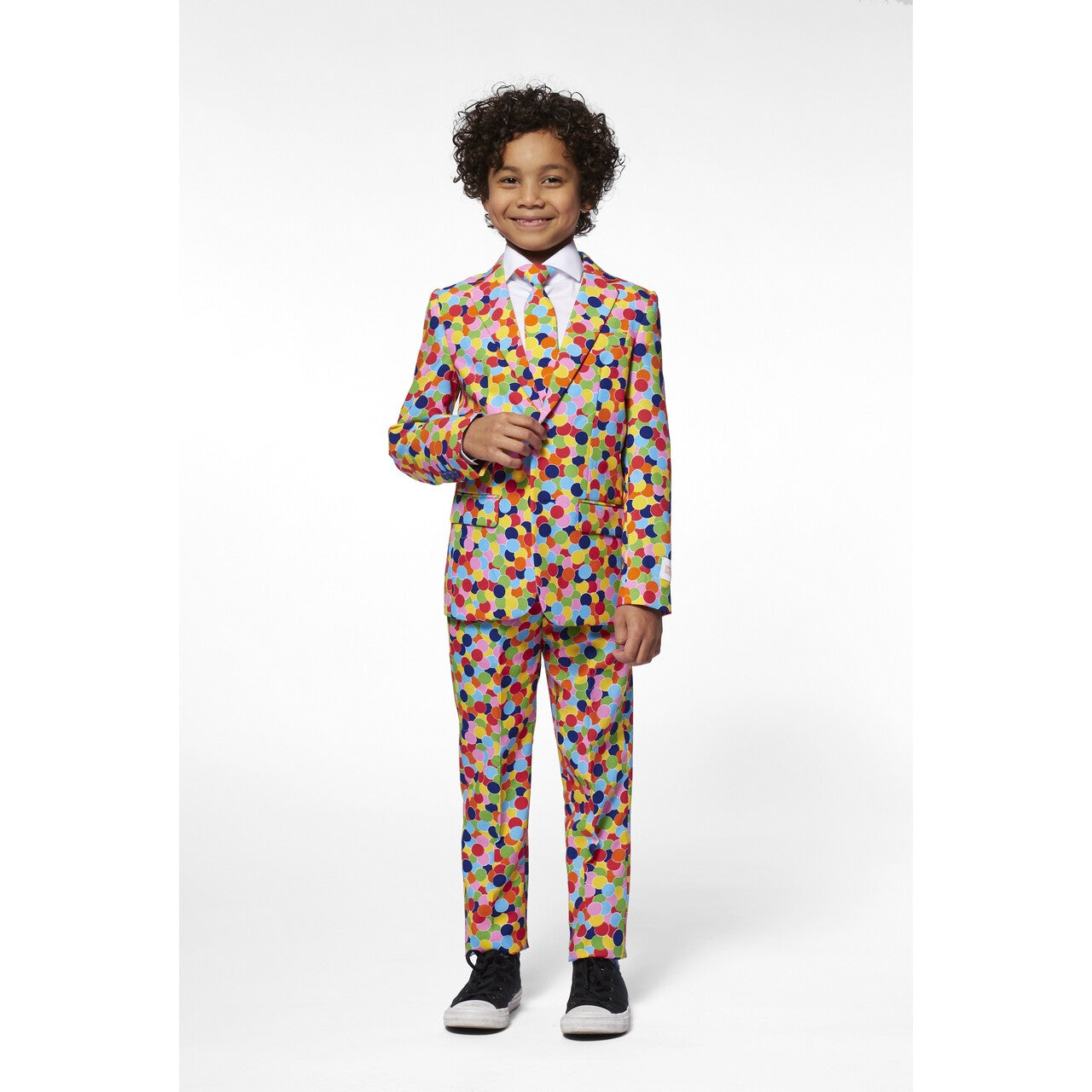 Op deze afbeelding zie je een Kostuums, van het merk Opposuits. Vrolijk Gekleurd Confetti Kanon Jongen Kostuum