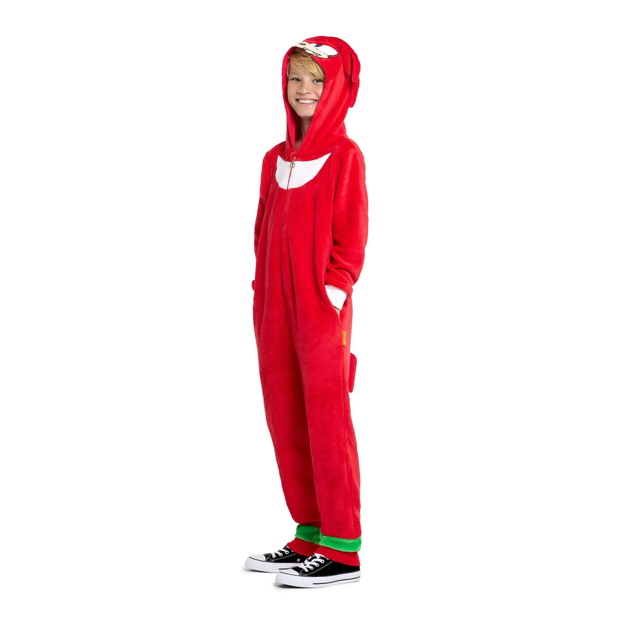 Op deze afbeelding zie je een Kostuums, van het merk Opposuits. Sonics Maatje Knuckles Onesie Kind Kostuum