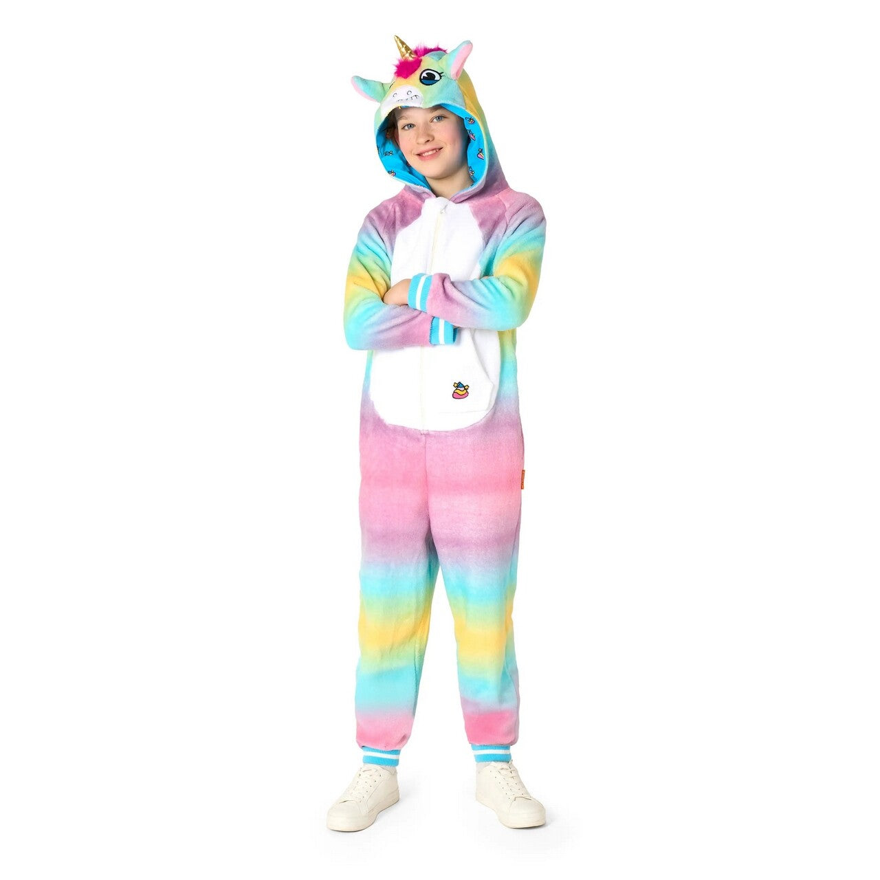 Op deze afbeelding zie je een Kostuums, van het merk Opposuits. Unicorn Love Onesie Kind Kostuum