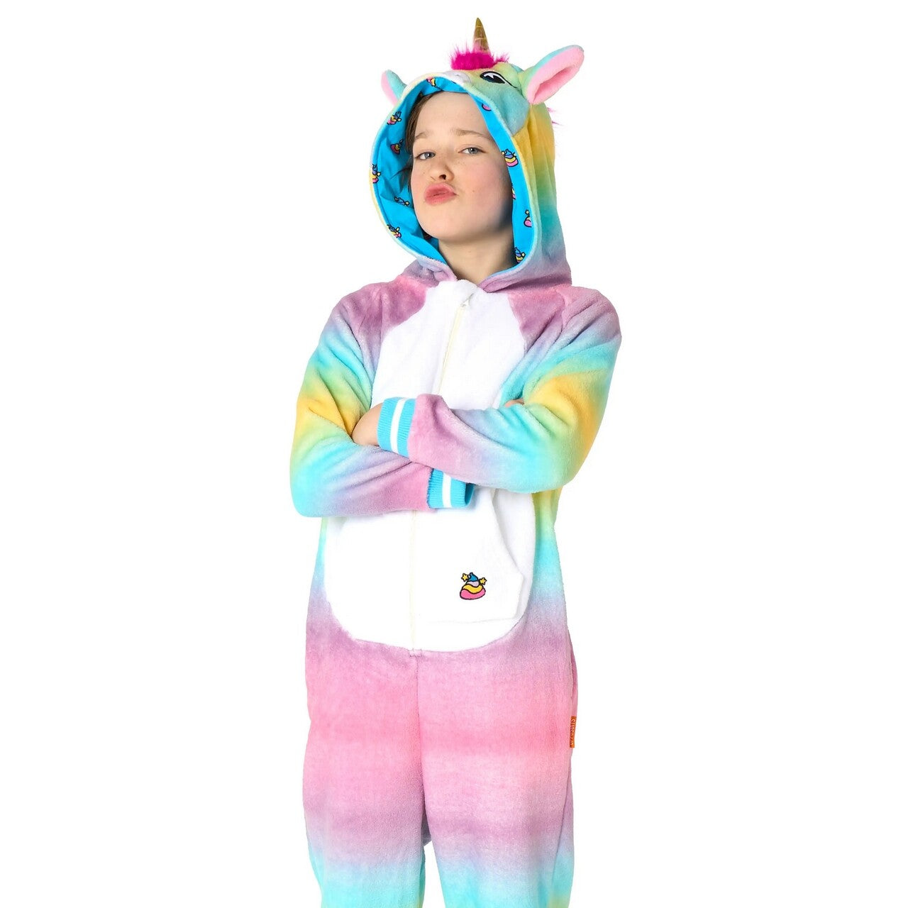 Op deze afbeelding zie je een Kostuums, van het merk Opposuits. Unicorn Love Onesie Kind Kostuum
