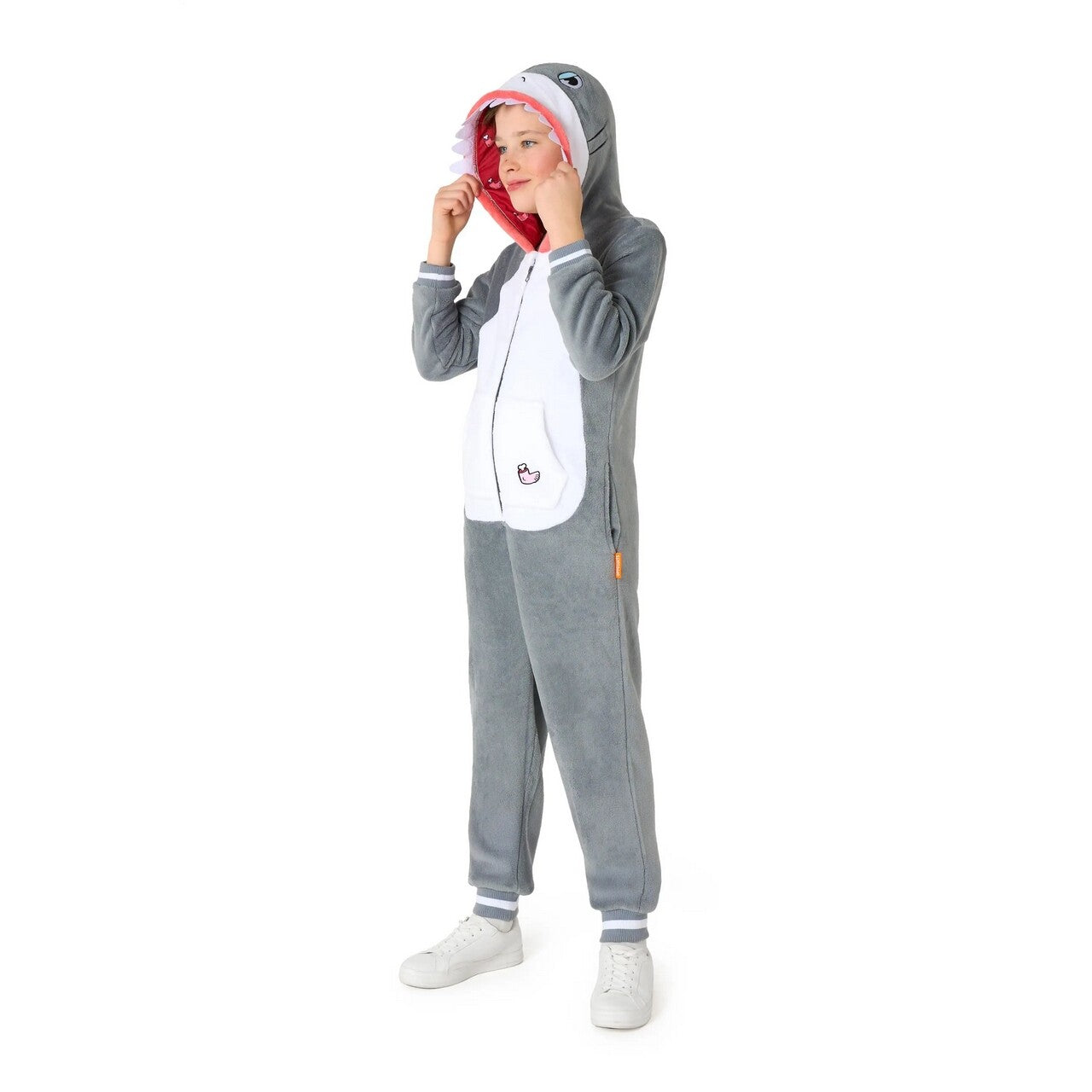 Op deze afbeelding zie je een Kostuums, van het merk Opposuits. Little Shark Attack Onesie Kind Kostuum