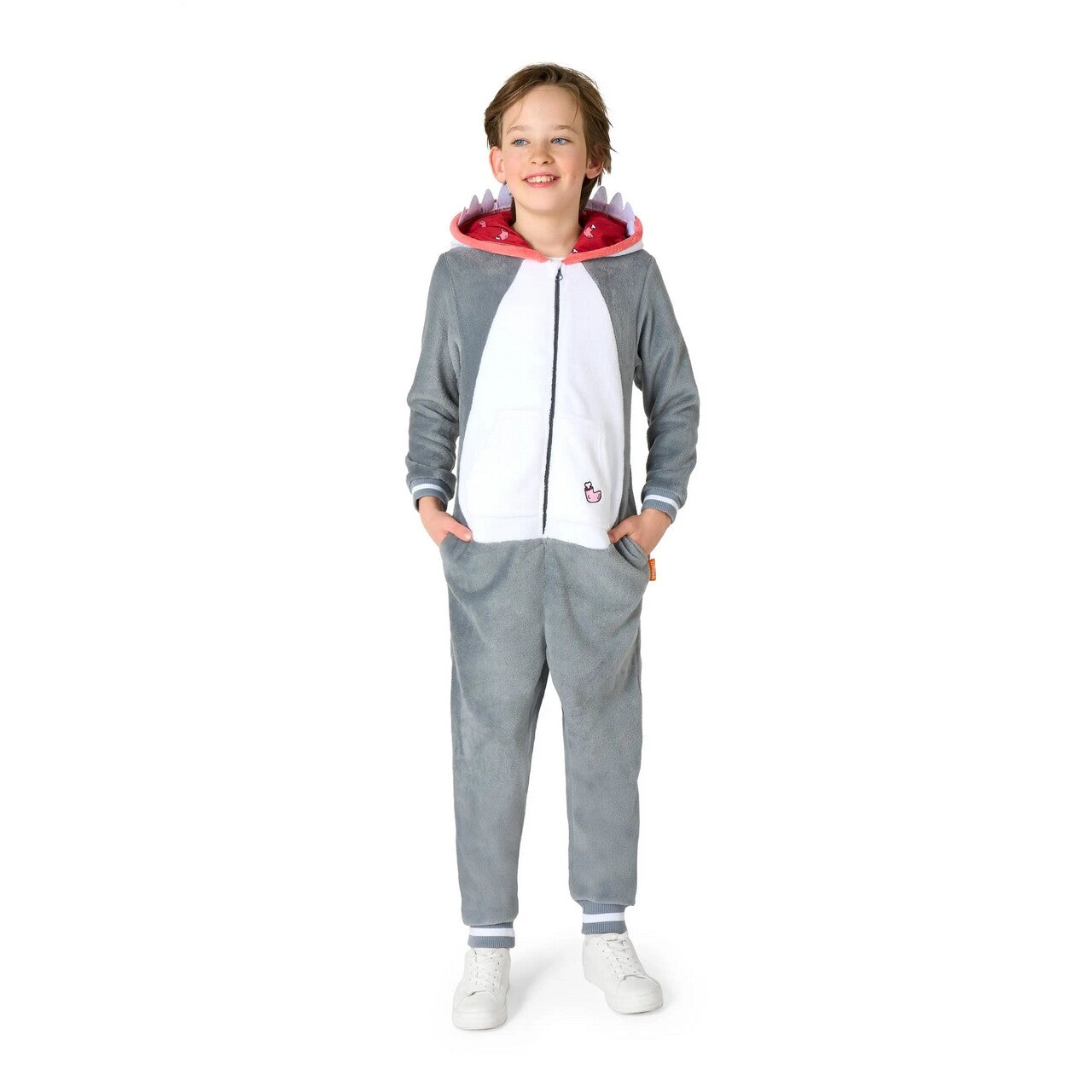 Op deze afbeelding zie je een Kostuums, van het merk Opposuits. Little Shark Attack Onesie Kind Kostuum