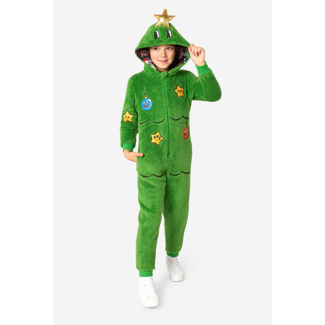 Op deze afbeelding zie je een Kostuums, van het merk Opposuits. Merry Jinglejoy - Tree Onesie Kind Kostuum
