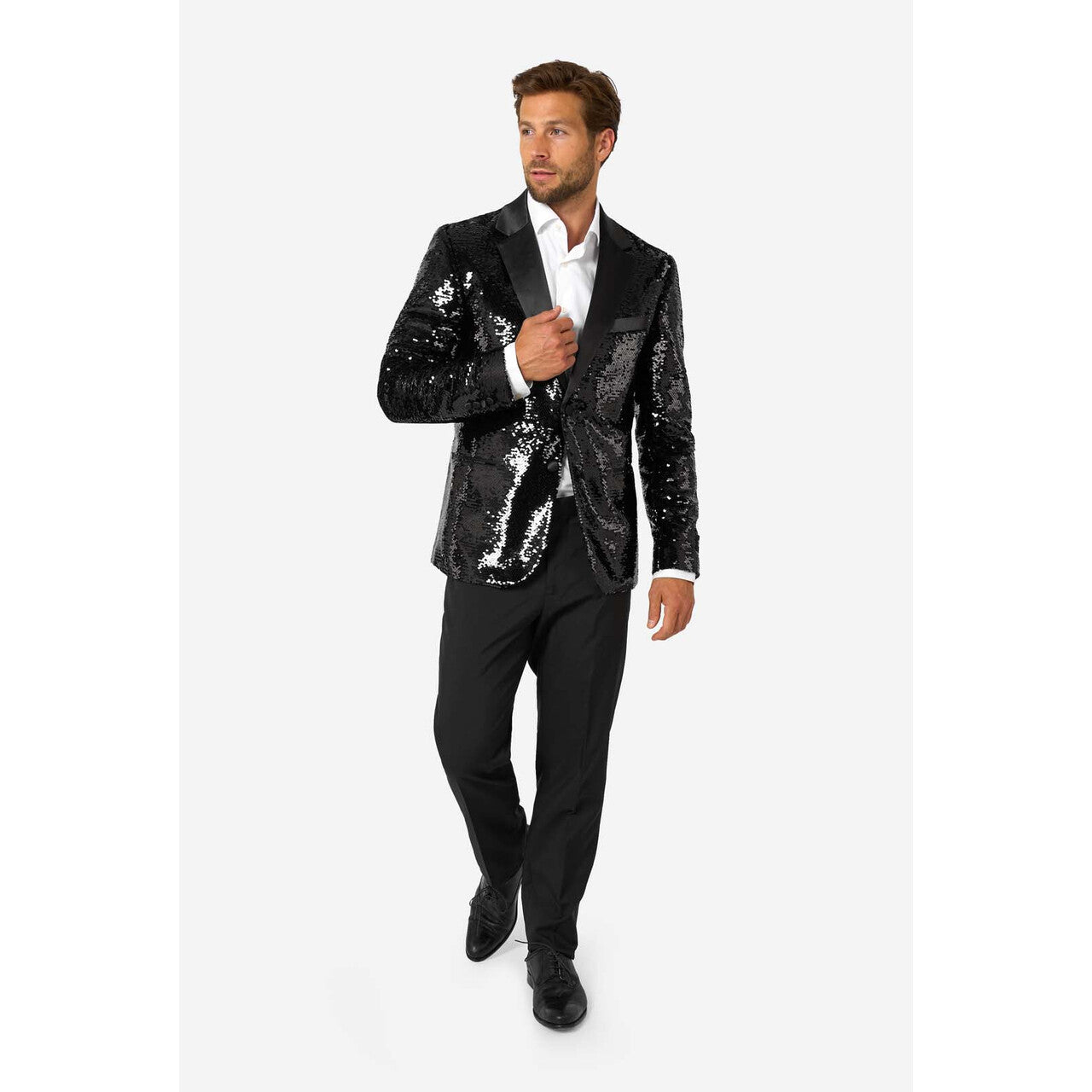 Op deze afbeelding zie je een Kostuums, van het merk Opposuits. Briliant Black Sequins Man