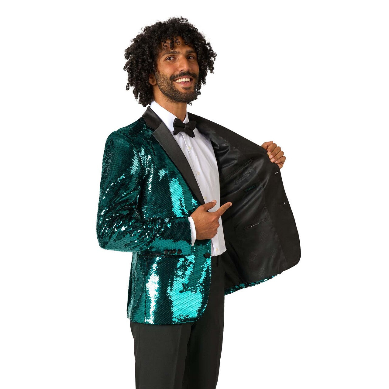 Op deze afbeelding zie je een Kostuums, van het merk Opposuits. Terrific Teal Sequins Man
