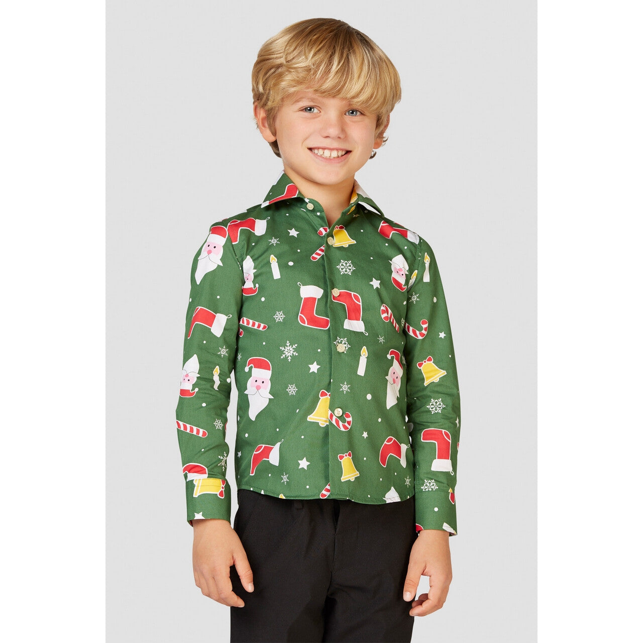 Op deze afbeelding zie je een Kostuums, van het merk Opposuits. Groene Santaboss Blouse Jongen