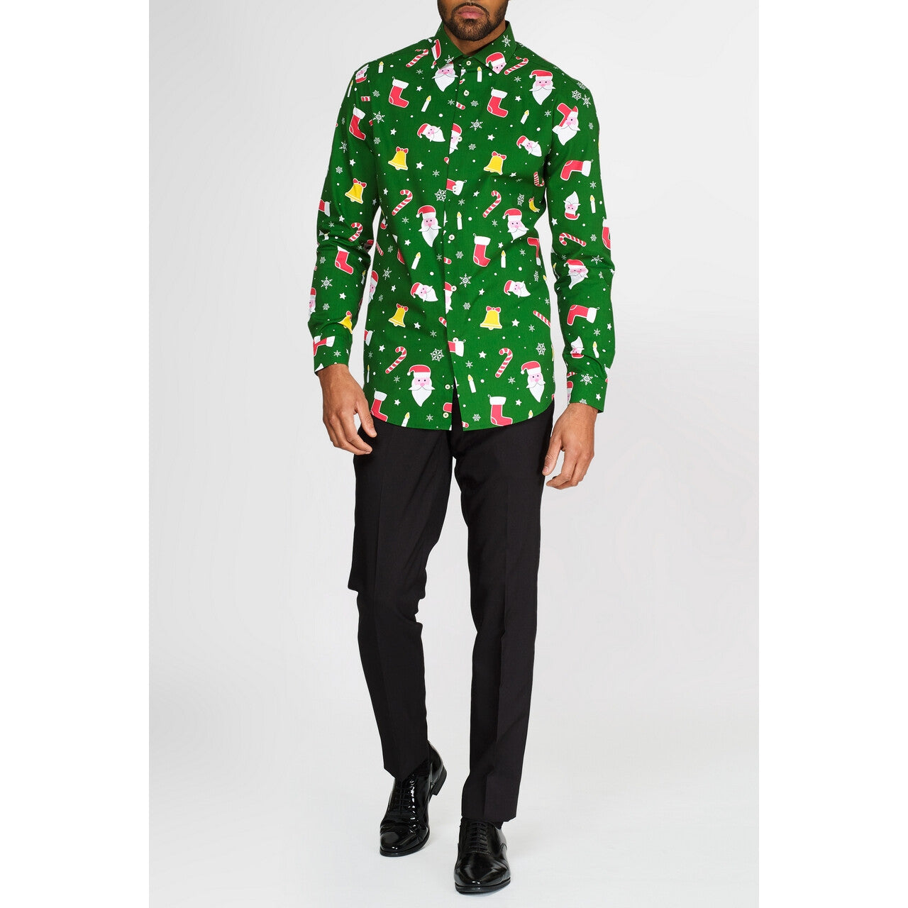 Op deze afbeelding zie je een Kostuums, van het merk Opposuits. Groen Santaboss Kerstmis Overhemd Lange Mouwen Man