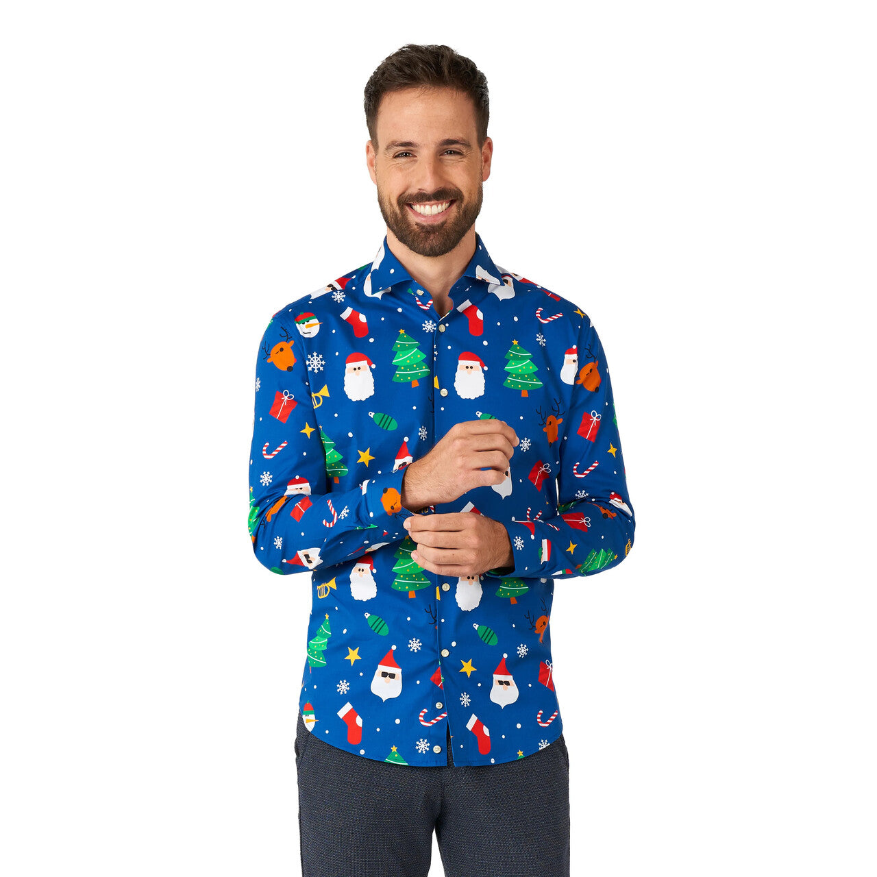 Op deze afbeelding zie je een Kostuums, van het merk Opposuits. Enorm Foute Kerst Blouse Blauw Man