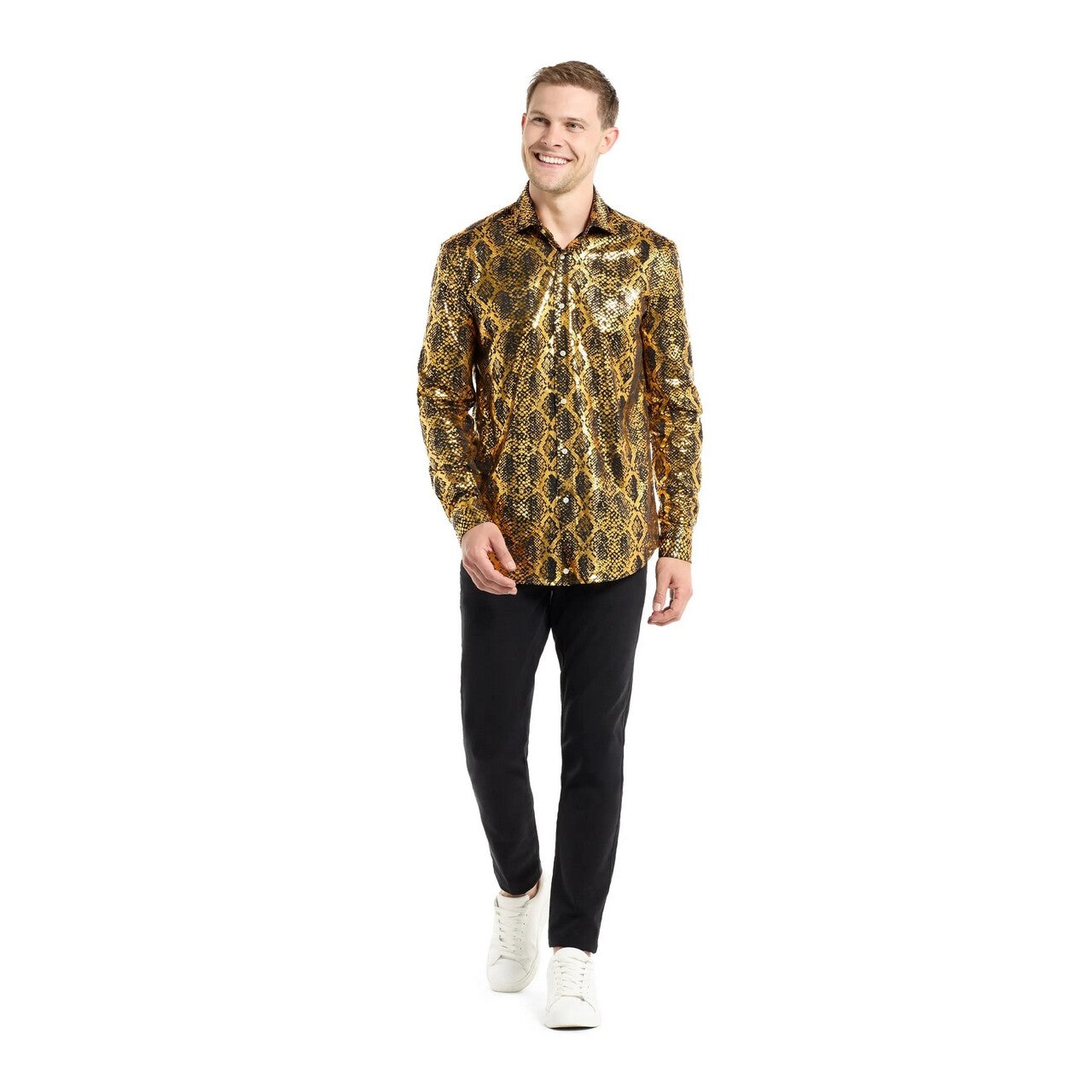 Op deze afbeelding zie je een Kostuums, van het merk Opposuits. Shiny Golden Snake Overhemd Man