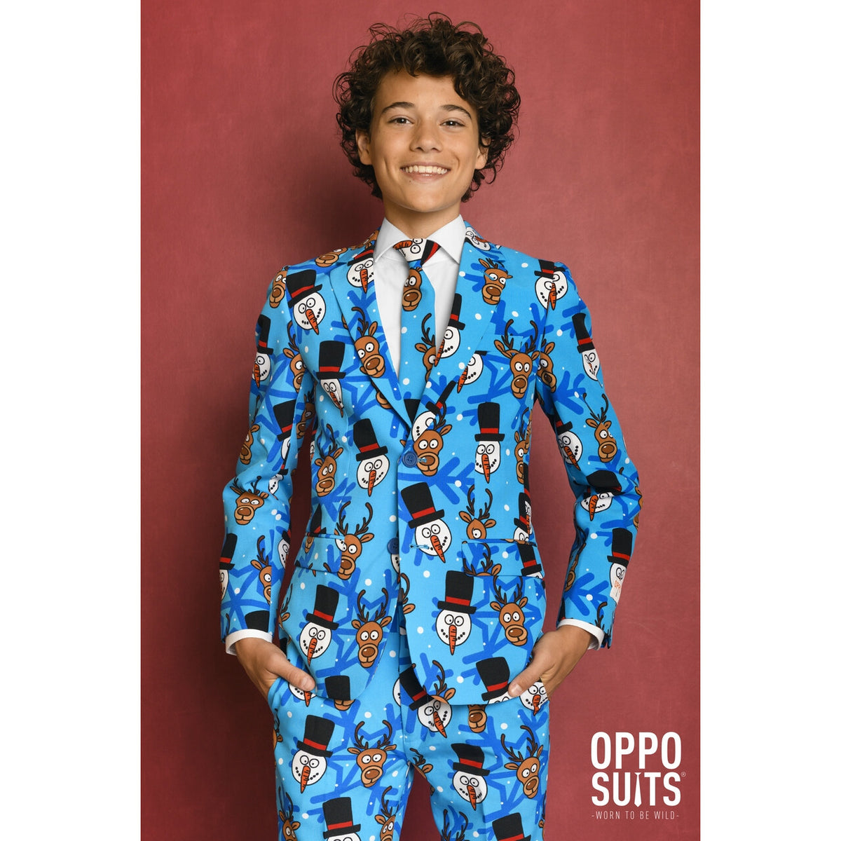 Op deze afbeelding zie je een Kostuums, van het merk Opposuits. Kerst Cartoon Winter Tiener Jongen Kostuum