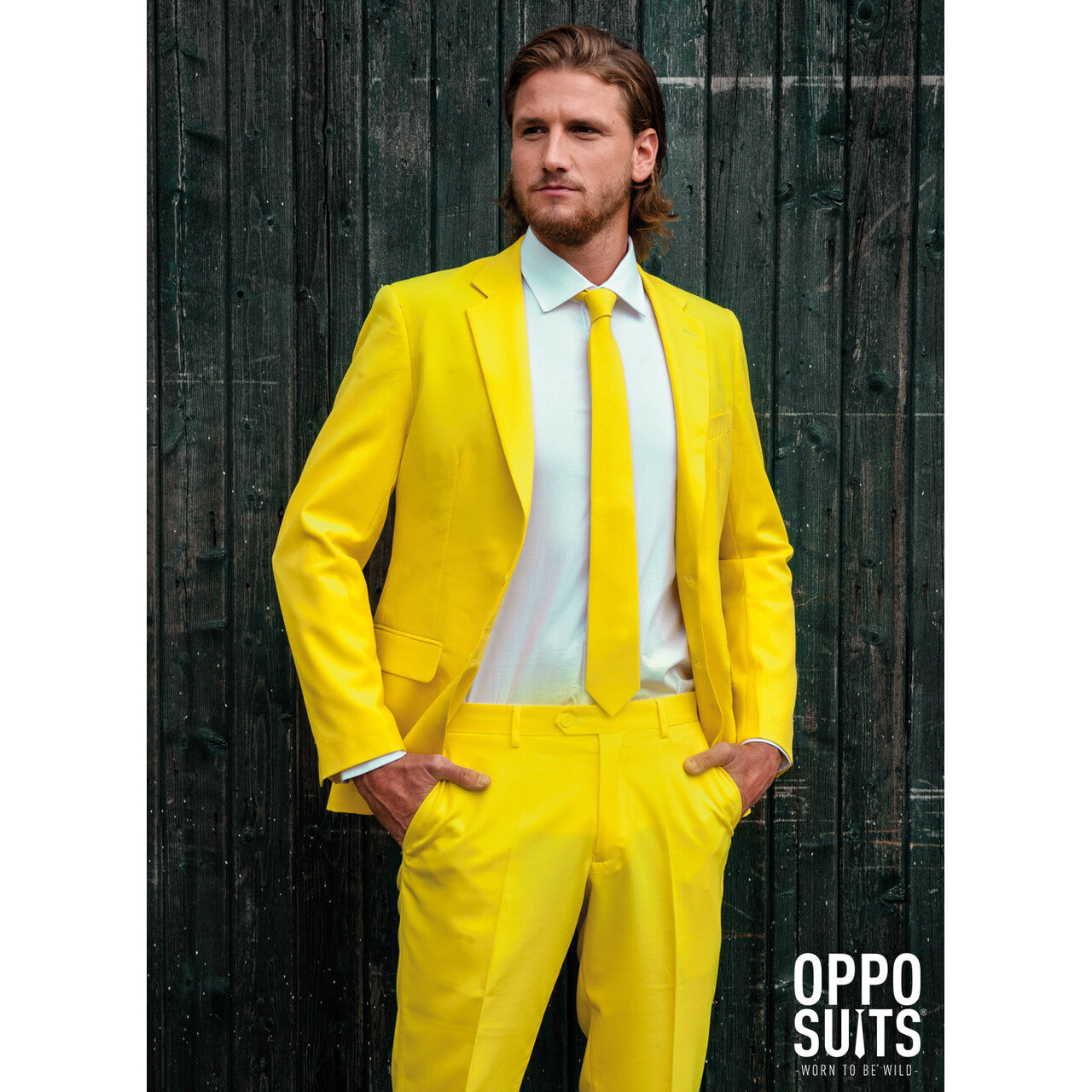 Op deze afbeelding zie je een Kostuums, van het merk Opposuits. Geel Yellow Fellow Opposuit Kostuum Man