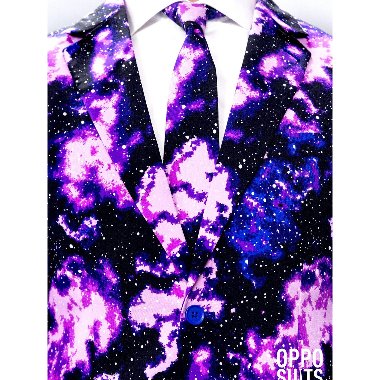 Op deze afbeelding zie je een Kostuums, van het merk Opposuits. Melkweg Galaxy Guy Opposuit Man Kostuum