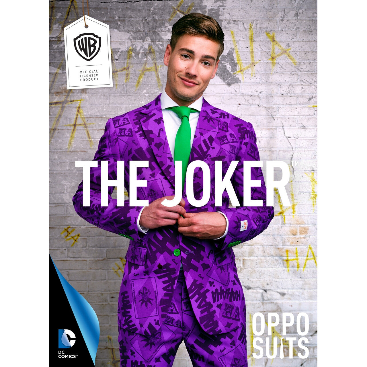 Op deze afbeelding zie je een Kostuums, van het merk Opposuits. Batman Joker™ Strip Lach Kostuum