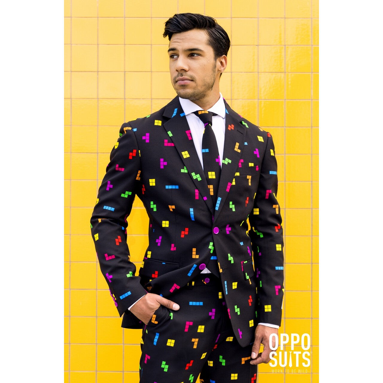 Op deze afbeelding zie je een Kostuums, van het merk Opposuits. Kleurig Tetris Blokken Computerspel Man Kostuum