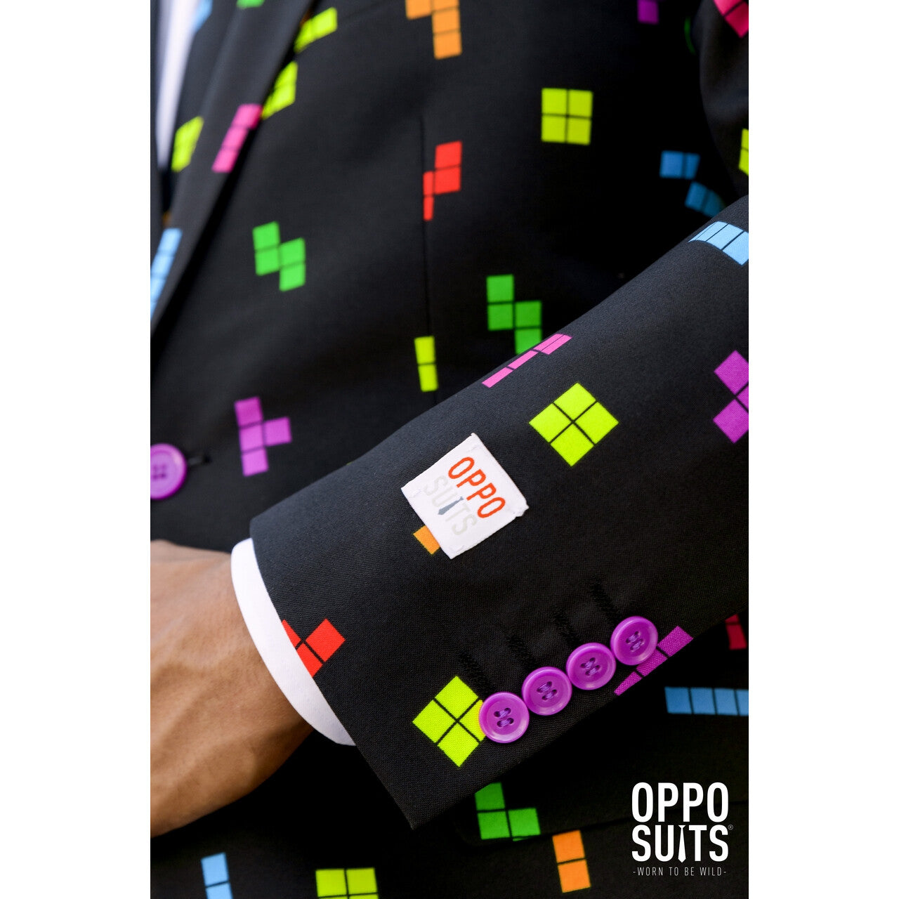 Op deze afbeelding zie je een Kostuums, van het merk Opposuits. Kleurig Tetris Blokken Computerspel Man Kostuum