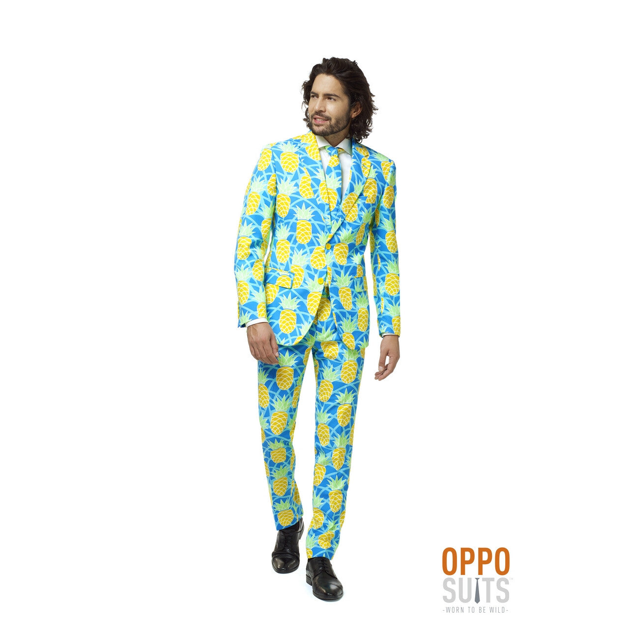 Op deze afbeelding zie je een Kostuums, van het merk Opposuits. Tropisch Lange Zomer Ananas Man Kostuum