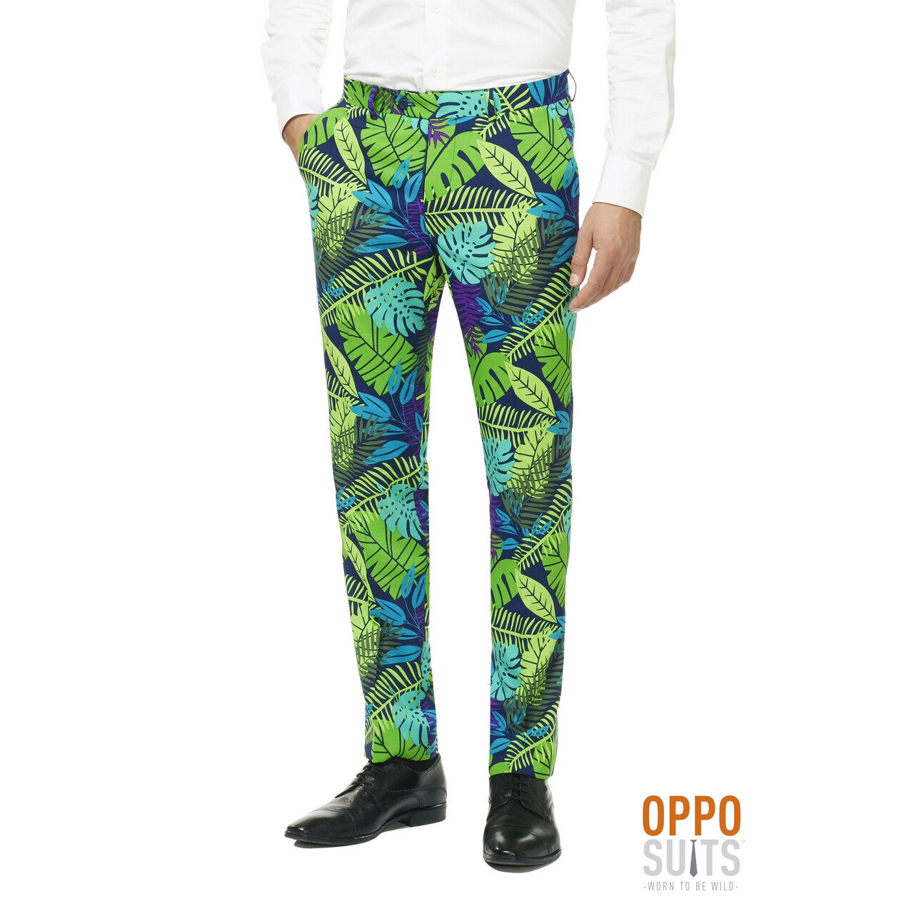 Op deze afbeelding zie je een Kostuums, van het merk Opposuits. Juicy Jungle Tropische Varens Man Kostuum