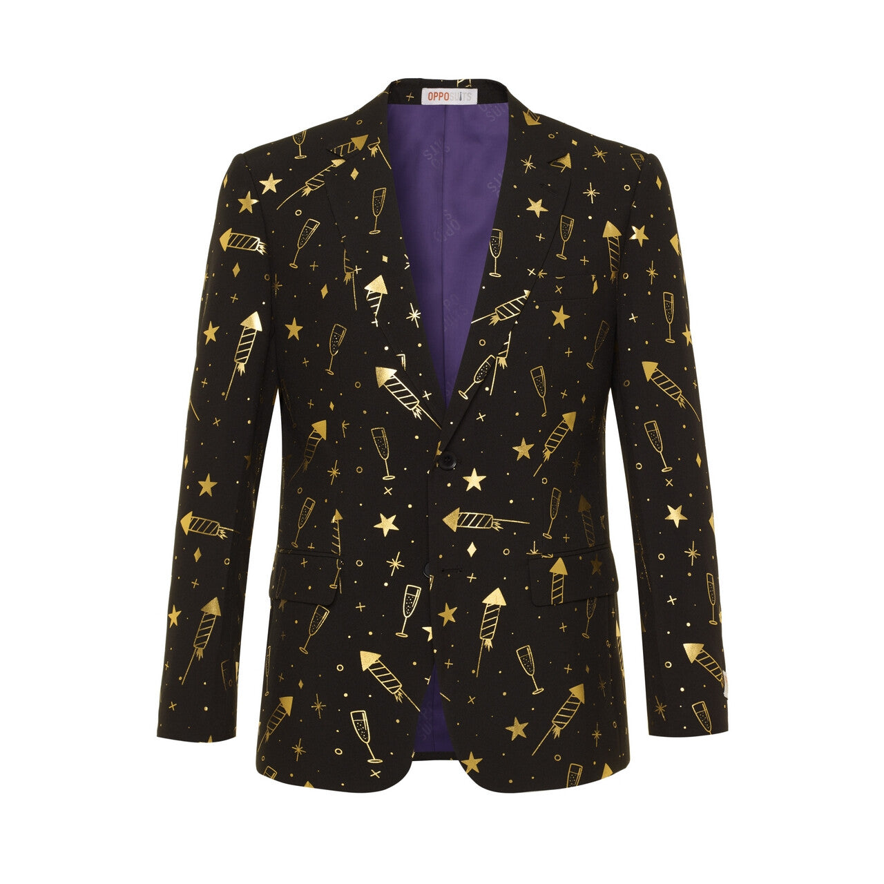 Op deze afbeelding zie je een Kostuums, van het merk Opposuits. Zwart Fancy Fireworks Oud En Nieuw Vuurwerk Kostuum Man