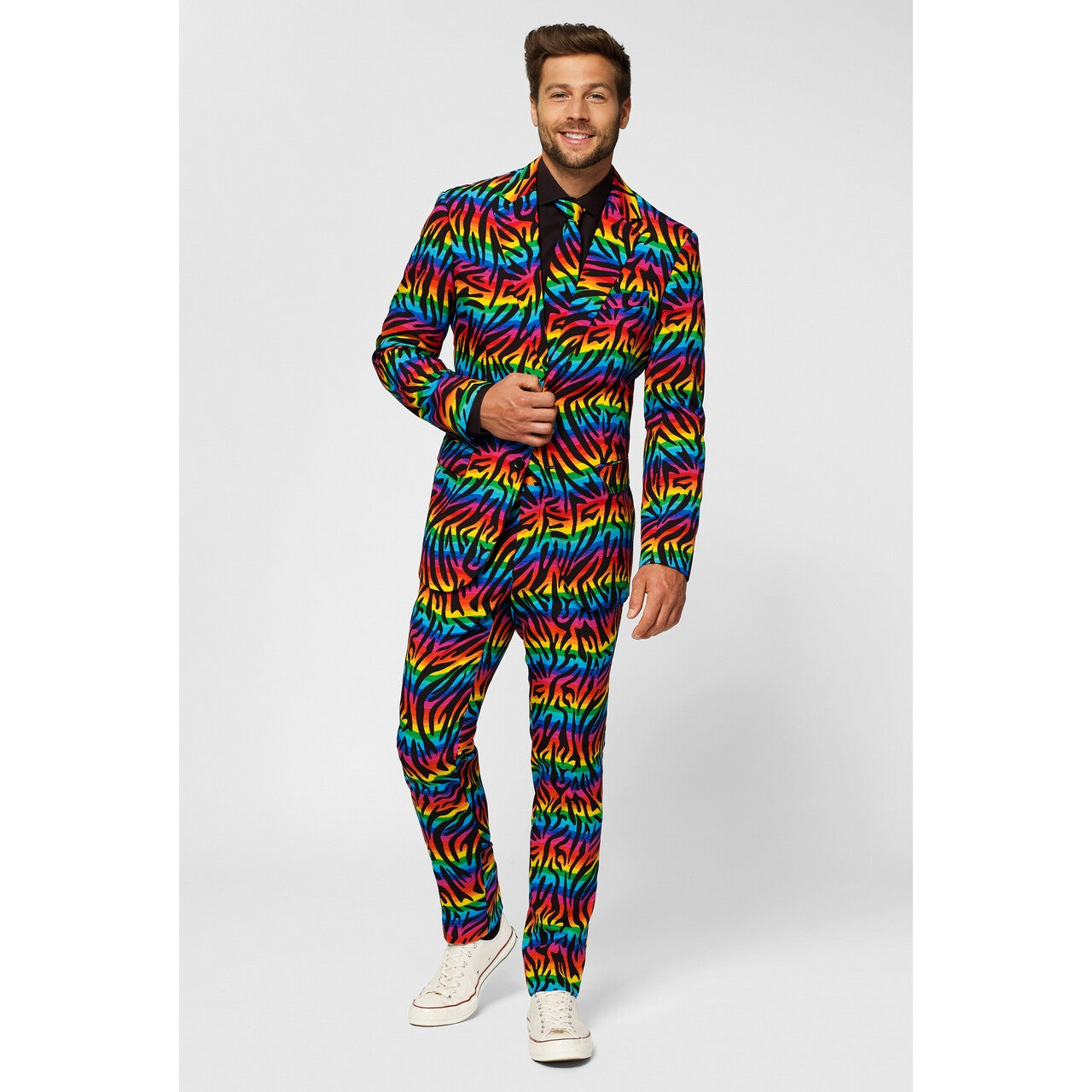 Op deze afbeelding zie je een Kostuums, van het merk Opposuits. Wild Rainbow Man Kostuum