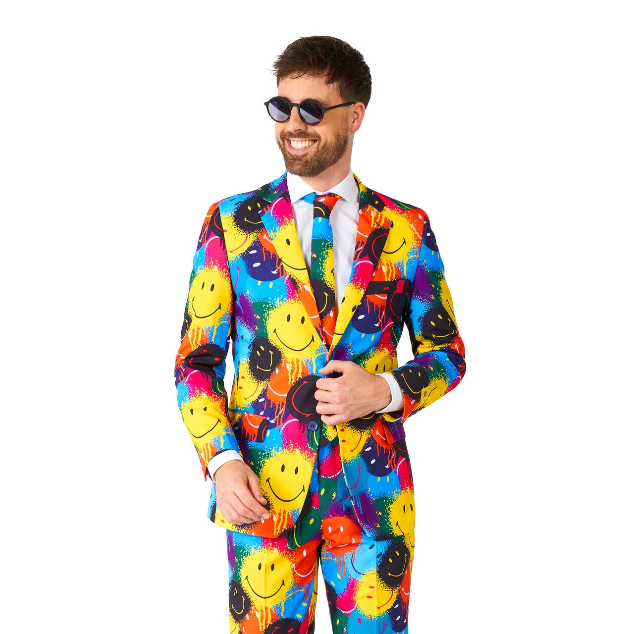 Op deze afbeelding zie je een Kostuums, van het merk Opposuits. Fallen In Smiley Paint Man Kostuum