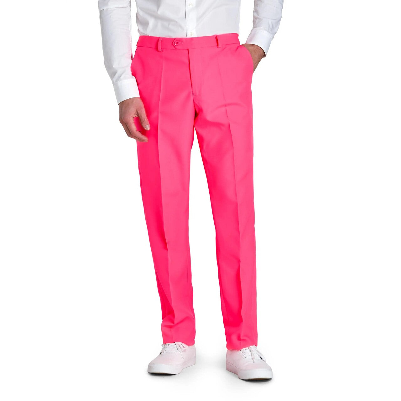 Op deze afbeelding zie je een Kostuums, van het merk Opposuits. Neon Pink Power Topper Man Kostuum