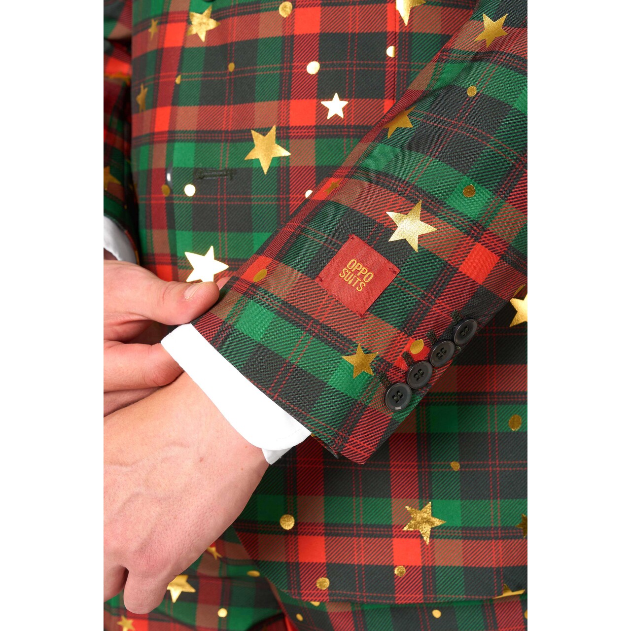 Op deze afbeelding zie je een Kostuums, van het merk Opposuits. Tartan Tidings Man Kostuum