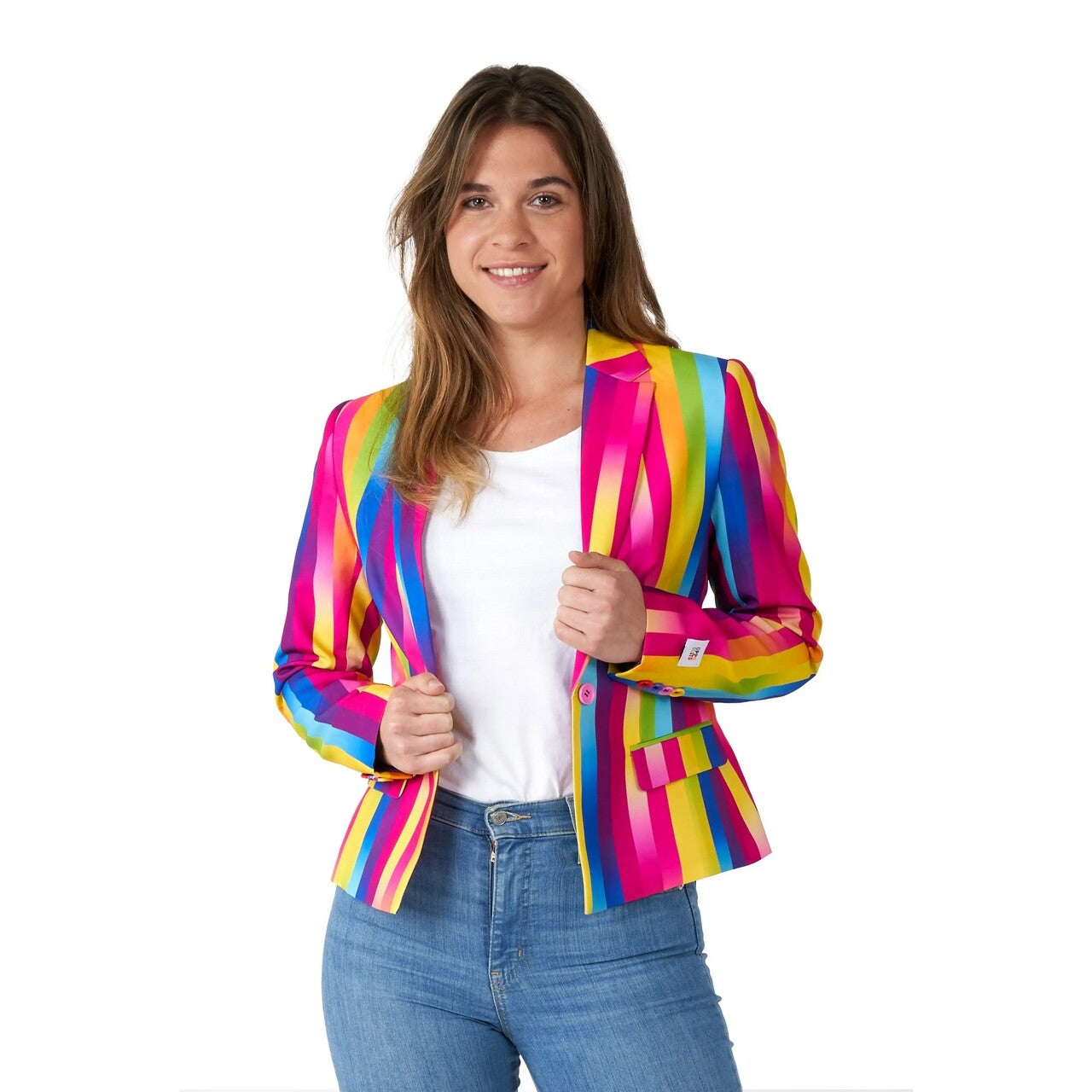 Op deze afbeelding zie je een Kostuums, van het merk Opposuits. Rainbow Glaze Korte Blazer Vrouw