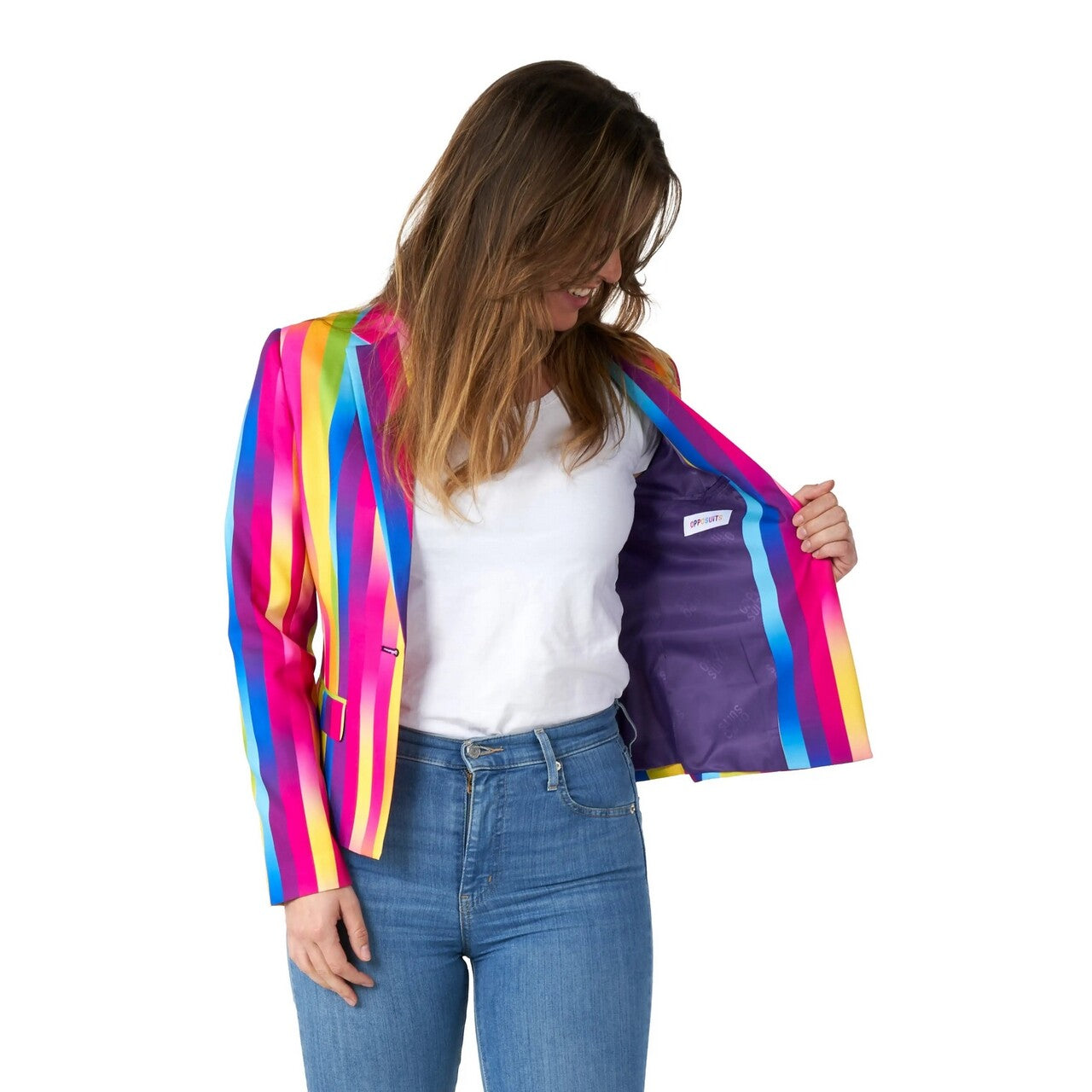 Op deze afbeelding zie je een Kostuums, van het merk Opposuits. Rainbow Glaze Korte Blazer Vrouw