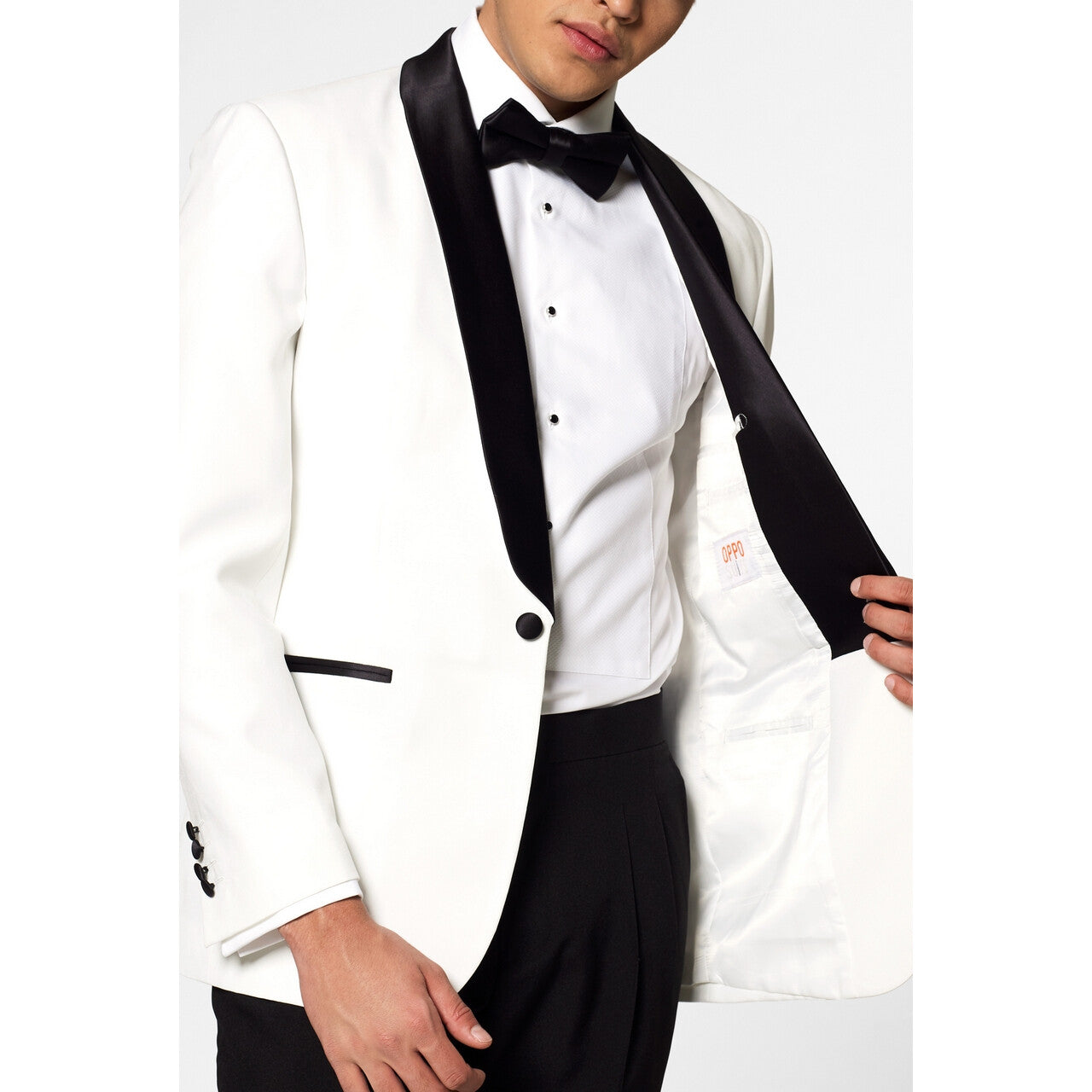 Op deze afbeelding zie je een Kostuums, van het merk Opposuits. Pearly White Cocktail Party Man Kostuum