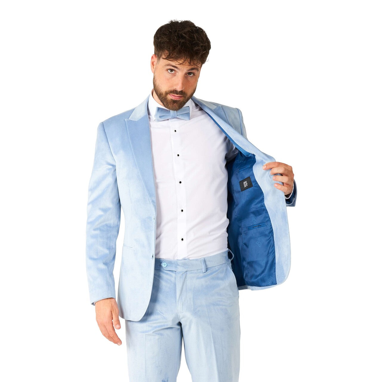 Op deze afbeelding zie je een Kostuums, van het merk Opposuits. Vintage Blue Velvet Man Kostuum