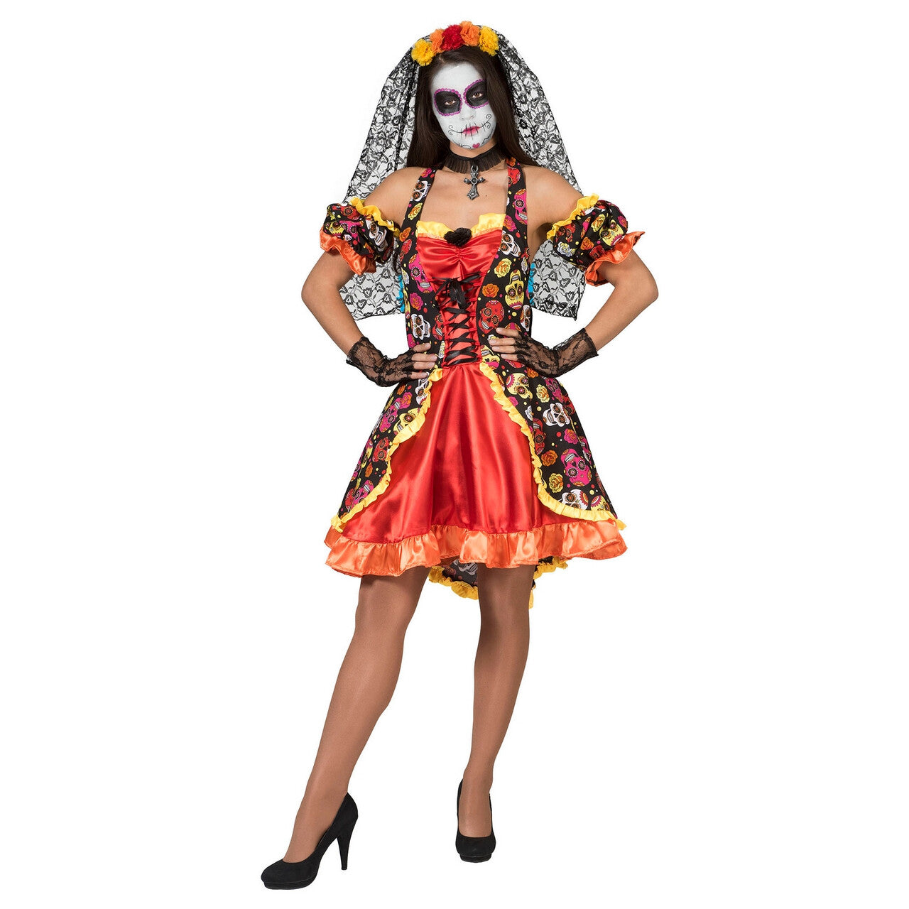 Op deze afbeelding zie je een Kostuums, van het merk Pierros. La Dia De Los Muertos Catrina Vrouw Kostuum
