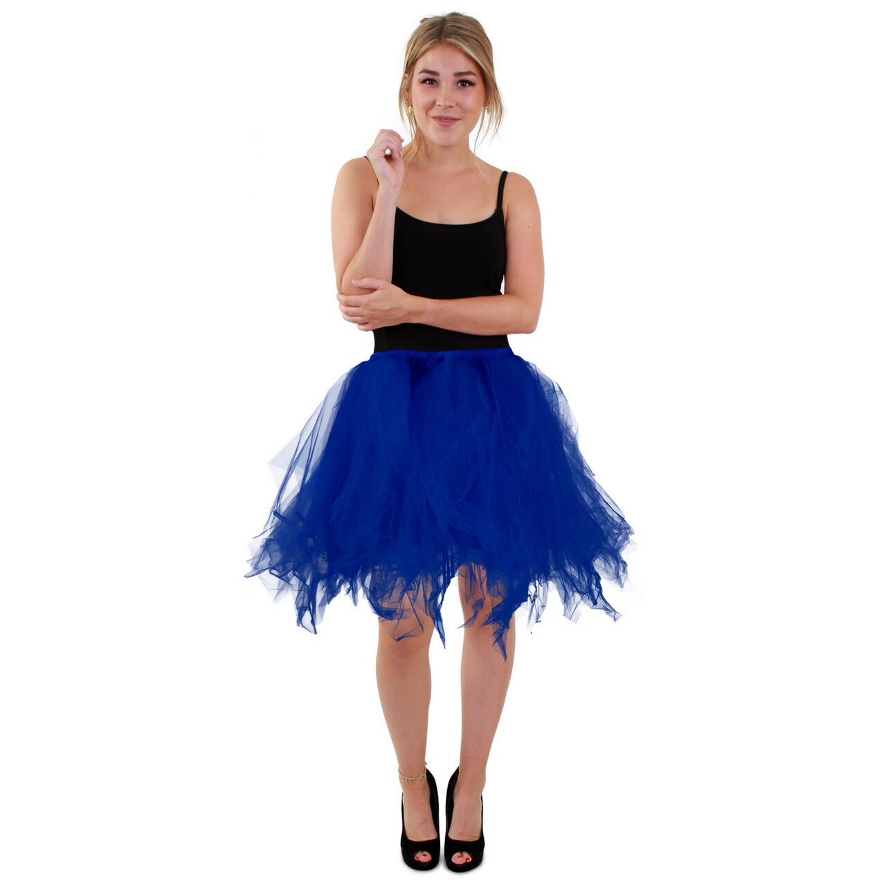 Op deze afbeelding zie je een Kostuums, van het merk PartyXplosion. Dizzling Petticoat Donkerblauw 65 Centimeter Vrouw