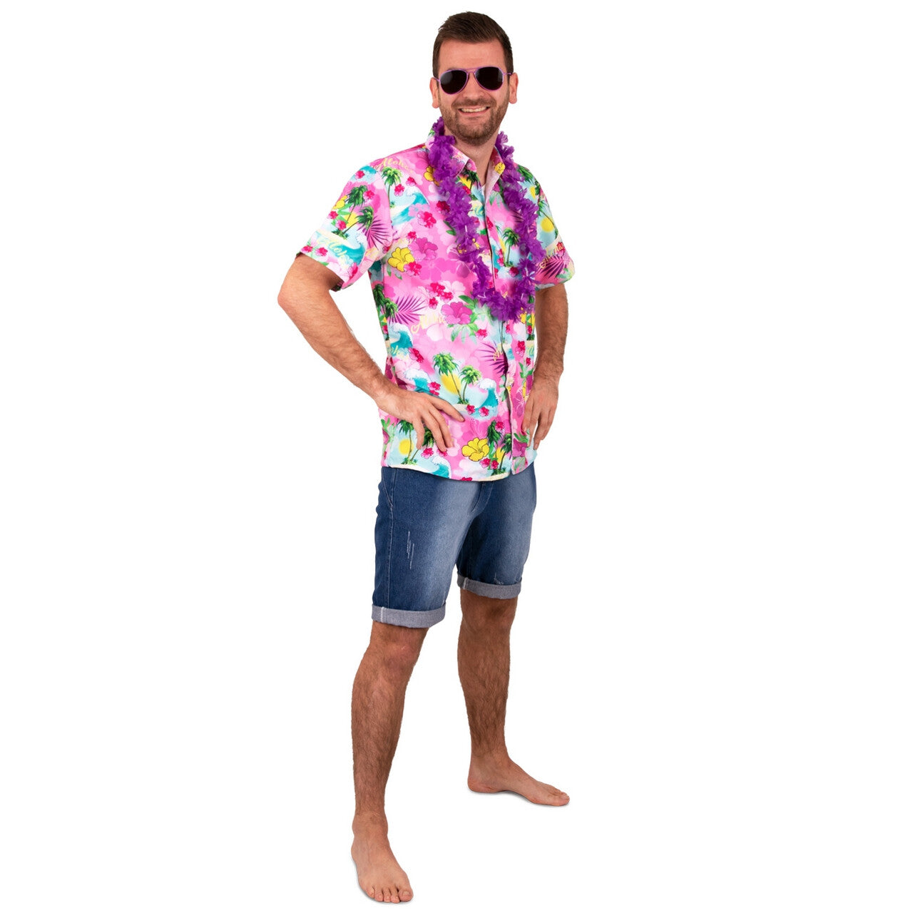Op deze afbeelding zie je een Kostuums, van het merk PartyXplosion. Feest Op Het Strand Hawaii Overhemd Roze Man