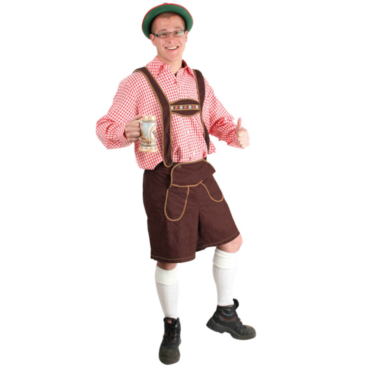 Op deze afbeelding zie je een Kostuums, van het merk PartyXplosion. Heinrich Lederhose Donkerbruin Kort Man